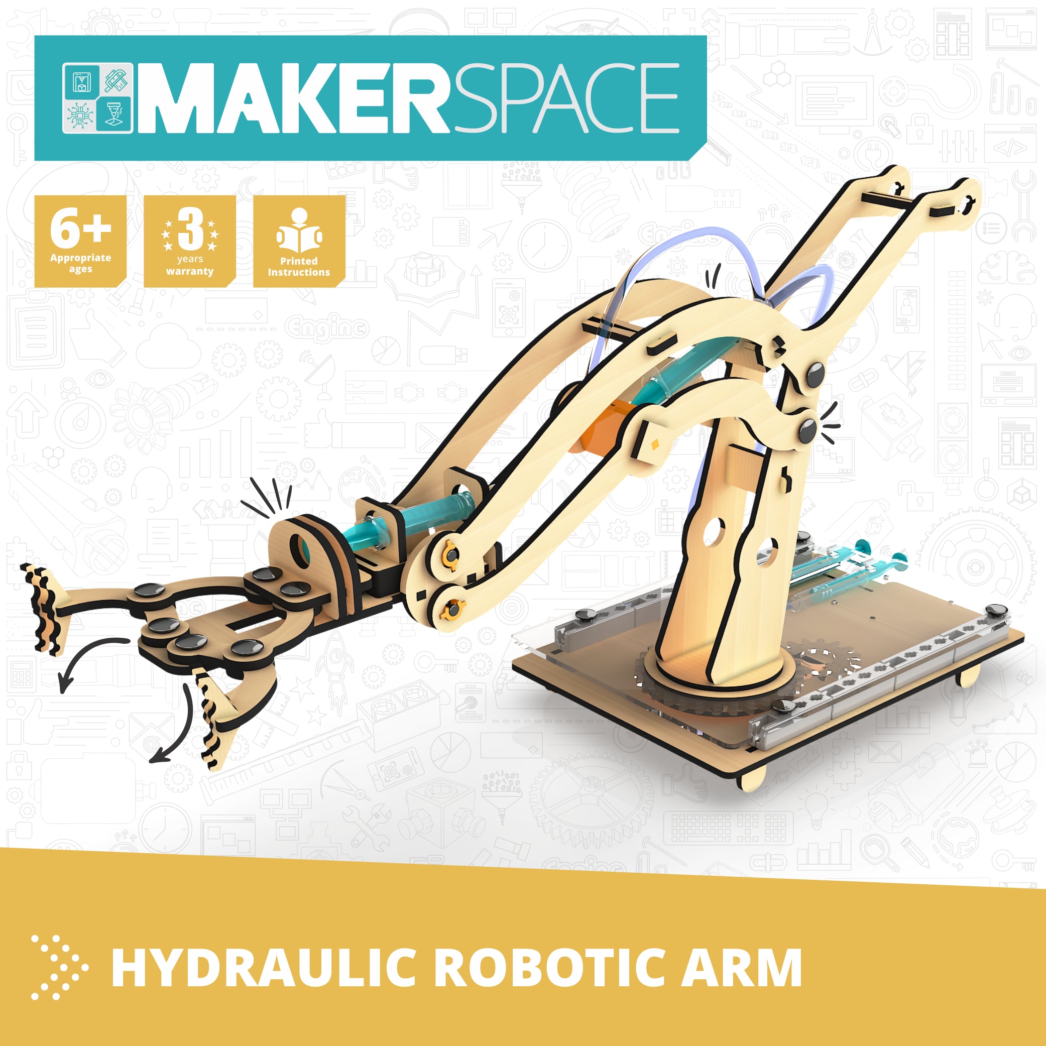 Engino Makerspace DIY Braț Robotic Hidraulic din Lemn