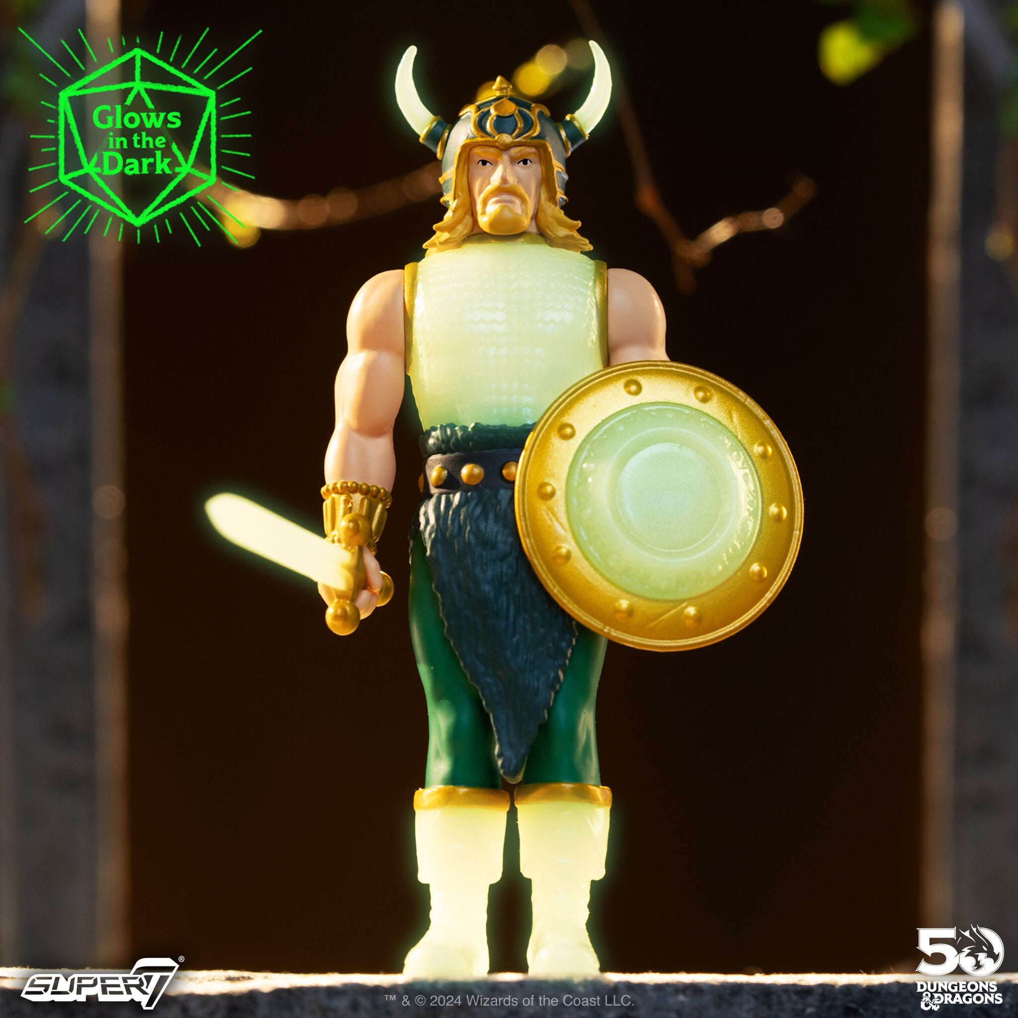 Super7 ReAction Dungeons Dragons Fighter figurina fosforescenta