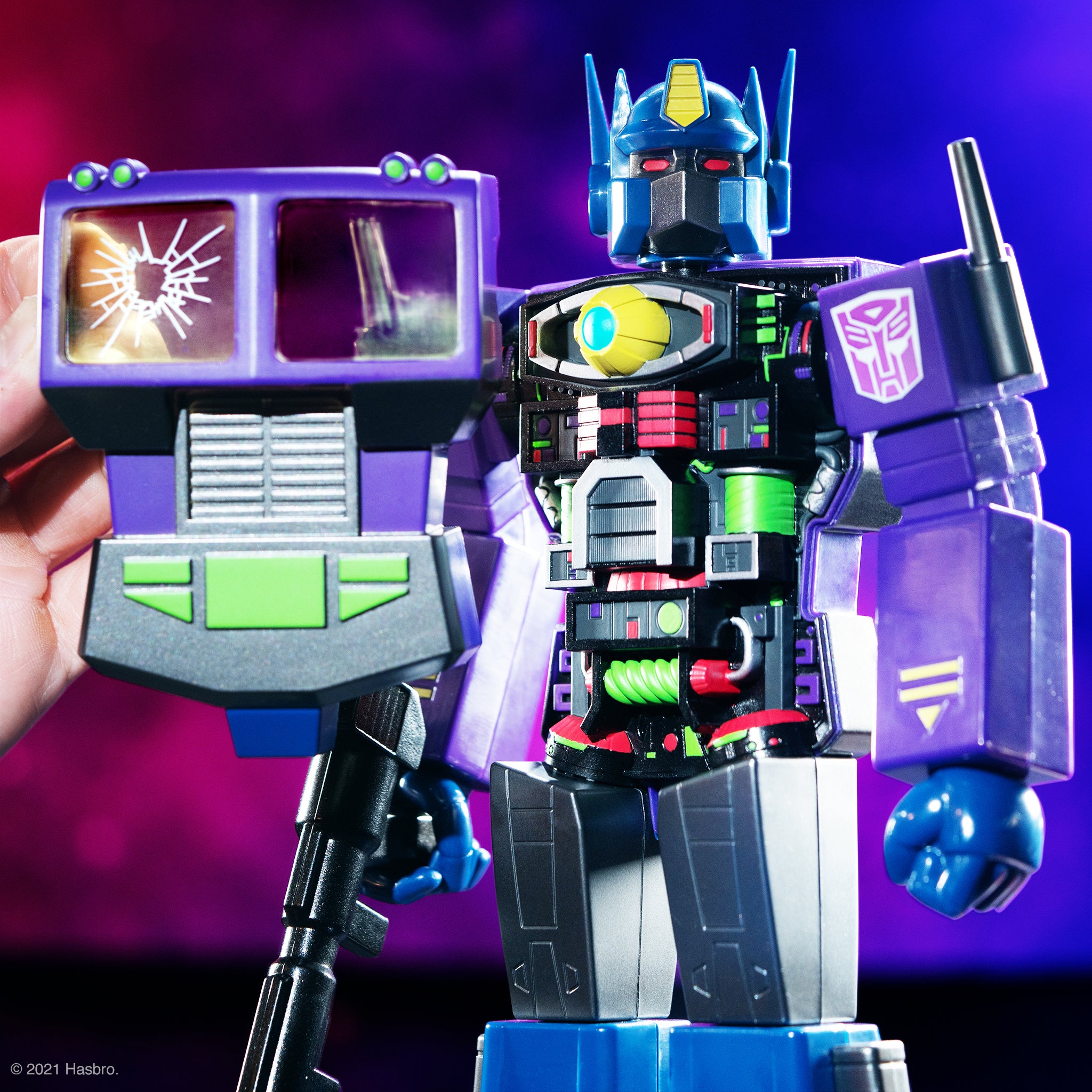 Super7 Super Cyborg Optimus Prime figurina mov Shattered Glass