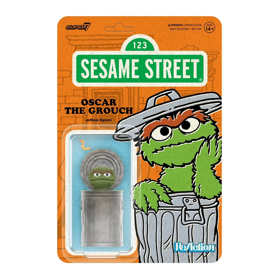 Super7 ReAction Sesame Street Oscar figurina 9,5 cm cu tomberon