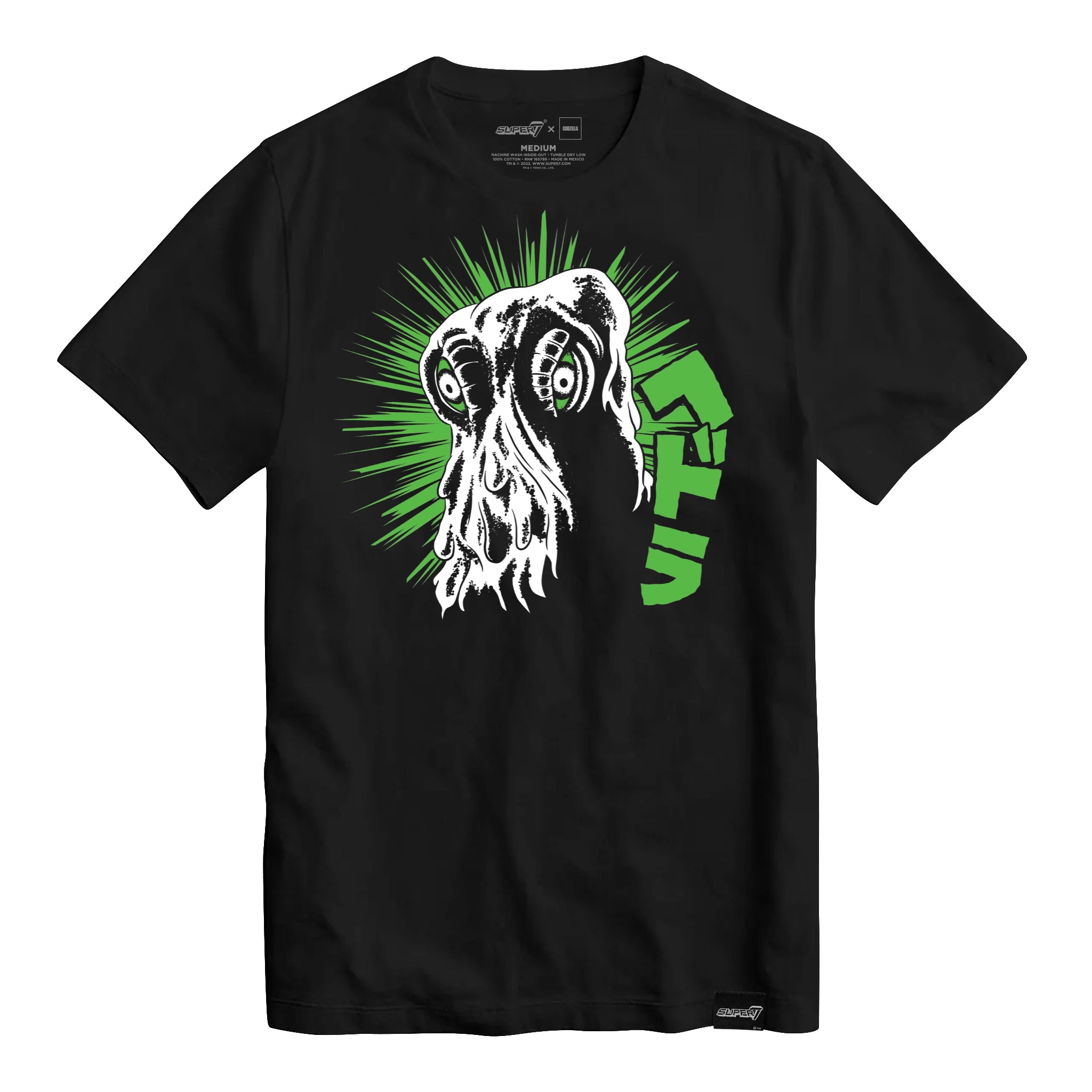 Super7 Toho Hedorah tricou bumbac fosforescent negru