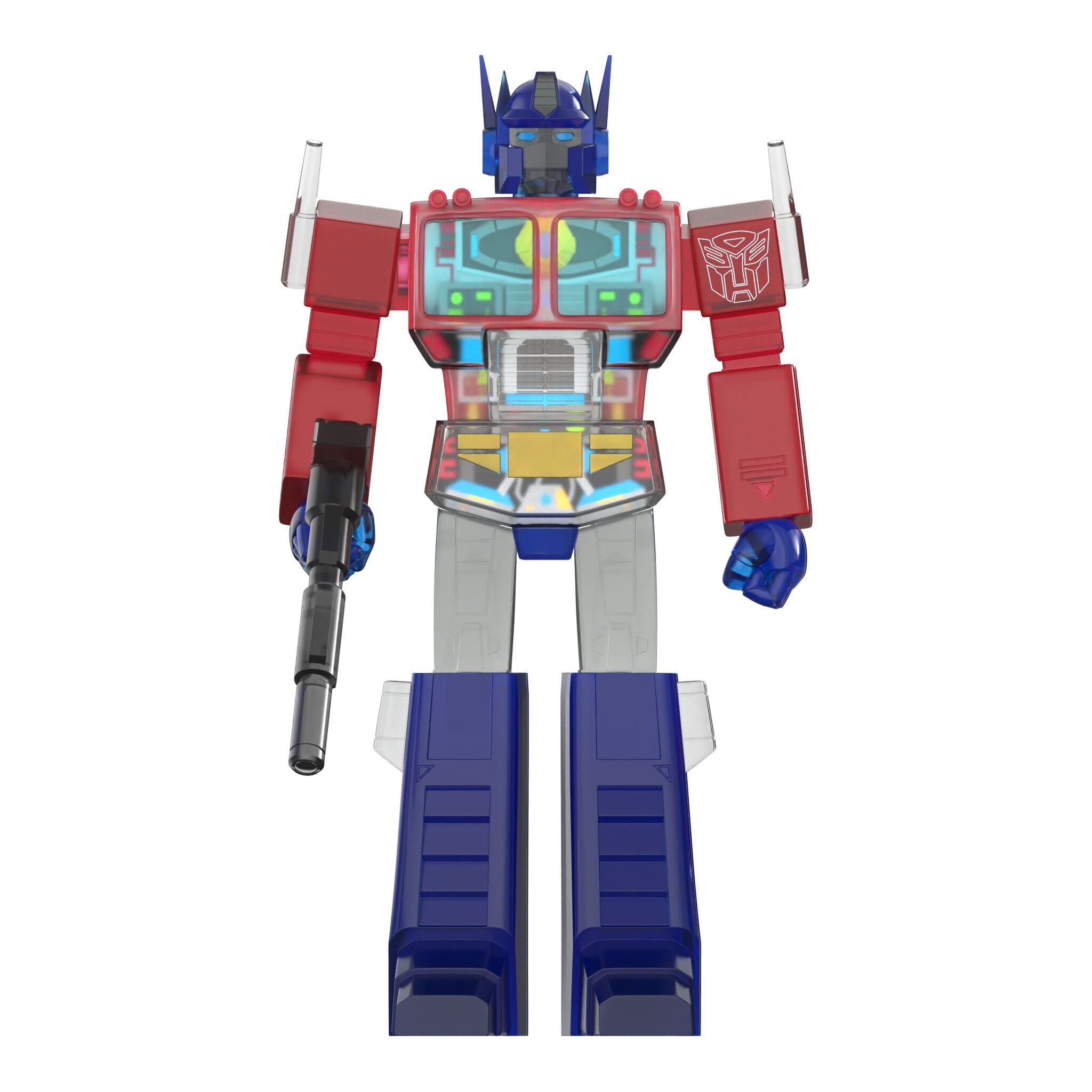 Super7 Super Cyborg Optimus Prime figurina rosu transparent