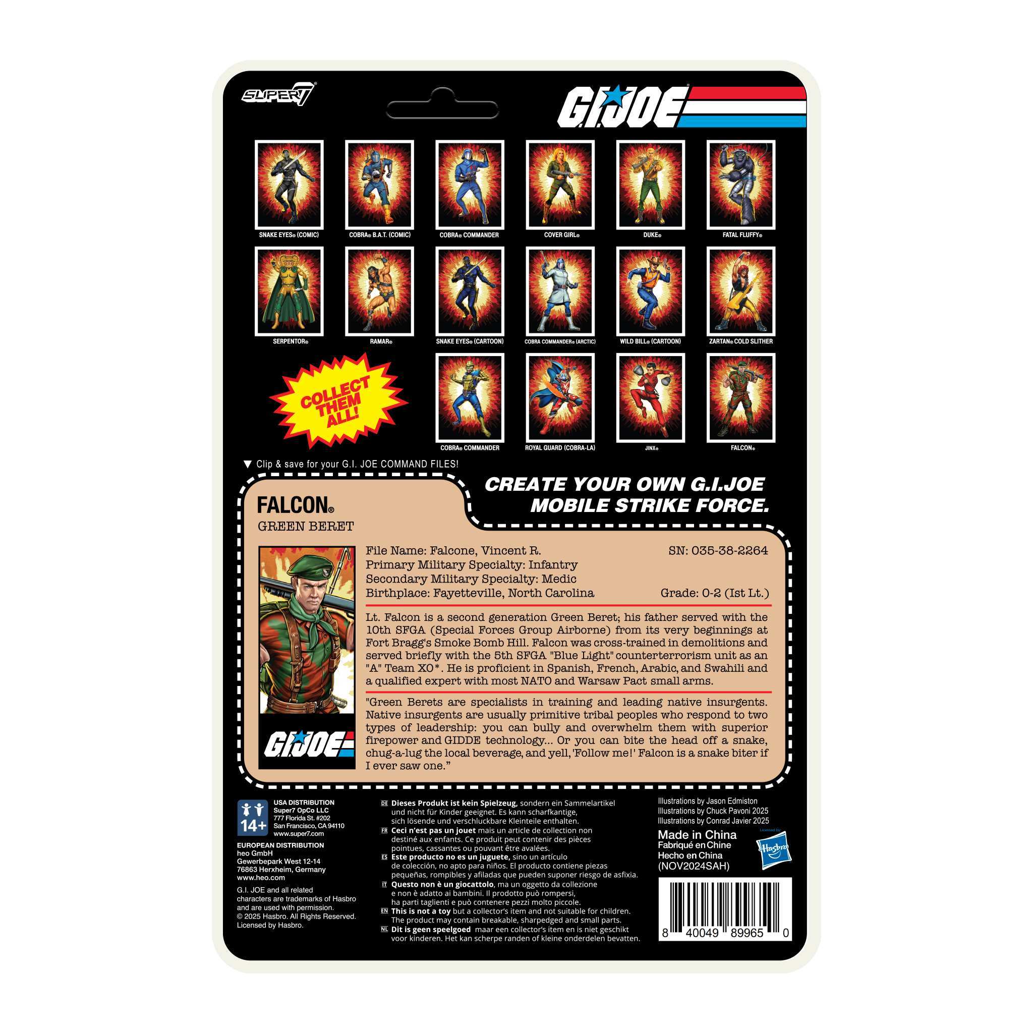 Super7 G.I. Joe ReAction+ Lt. Falcon figurina film 3.75 inch