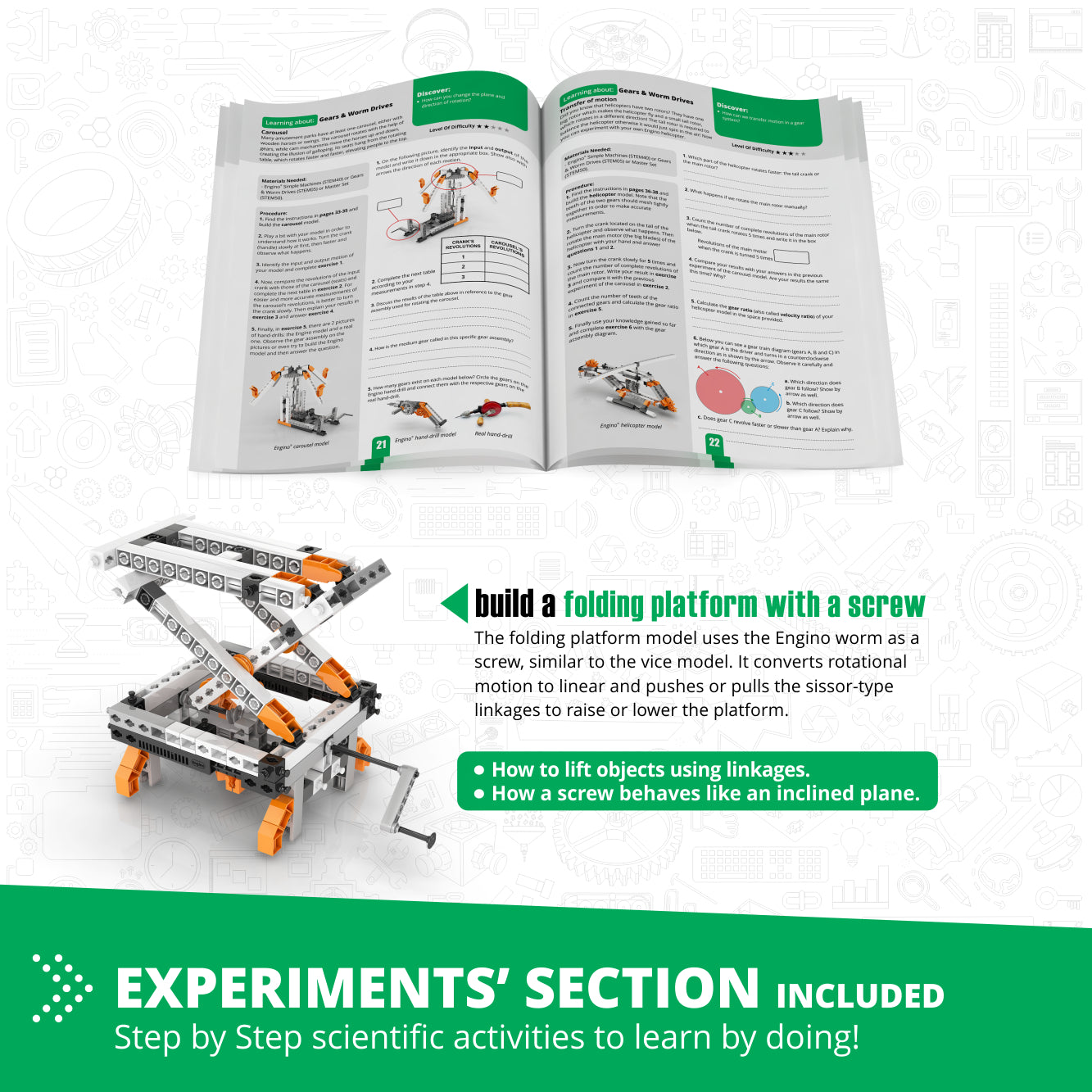 Engino Discovering STEM Gears Worm set construcție 12 modele angrenaje