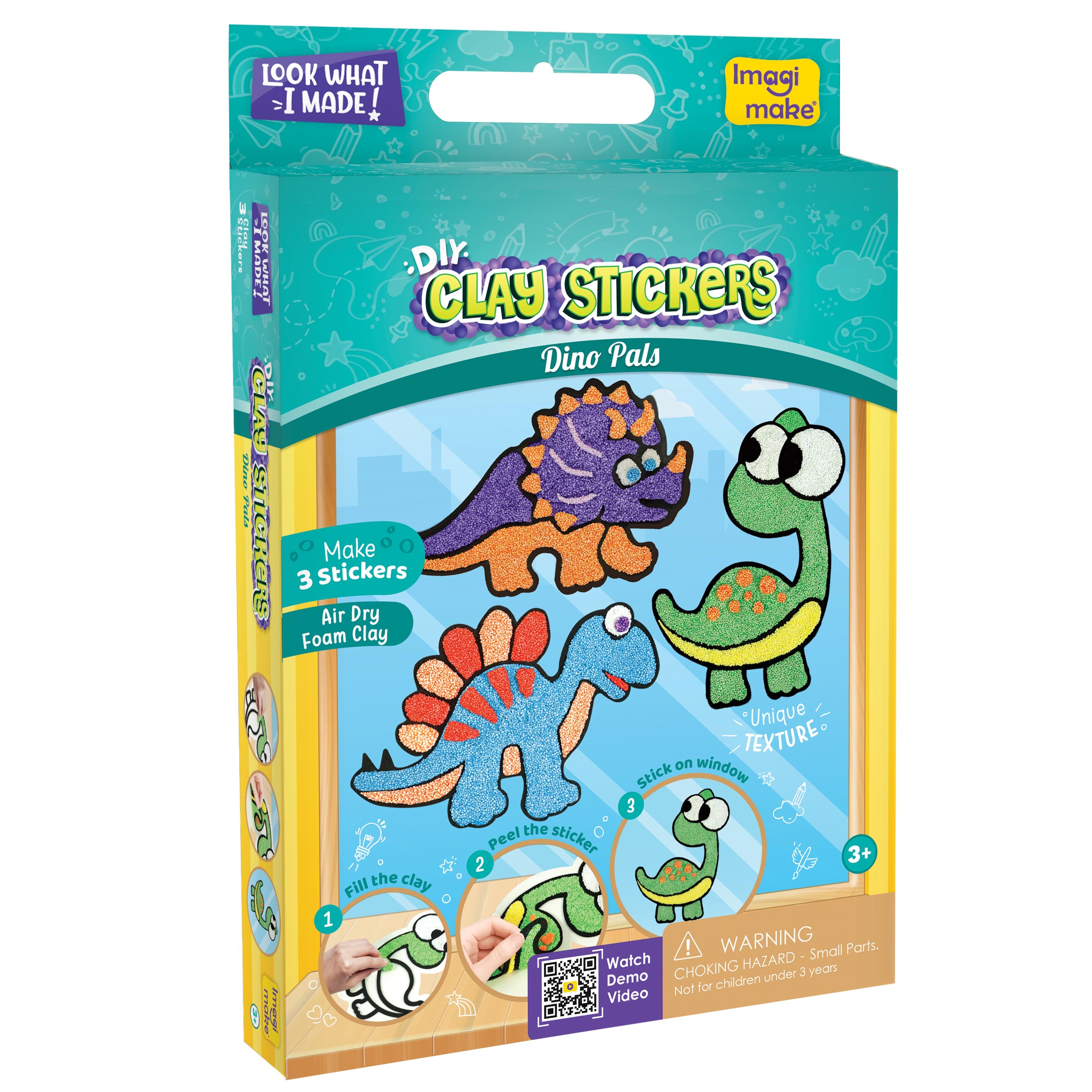 Imagimake Clay Stickers Dino Pals stickere lut dinozauri 3 buc