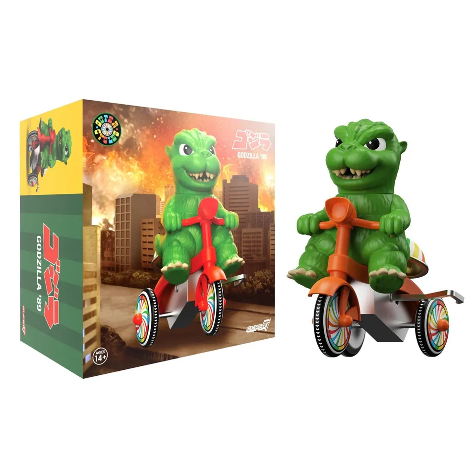 Super7 Toho Super Cycles Godzilla tricicleta verde rosu