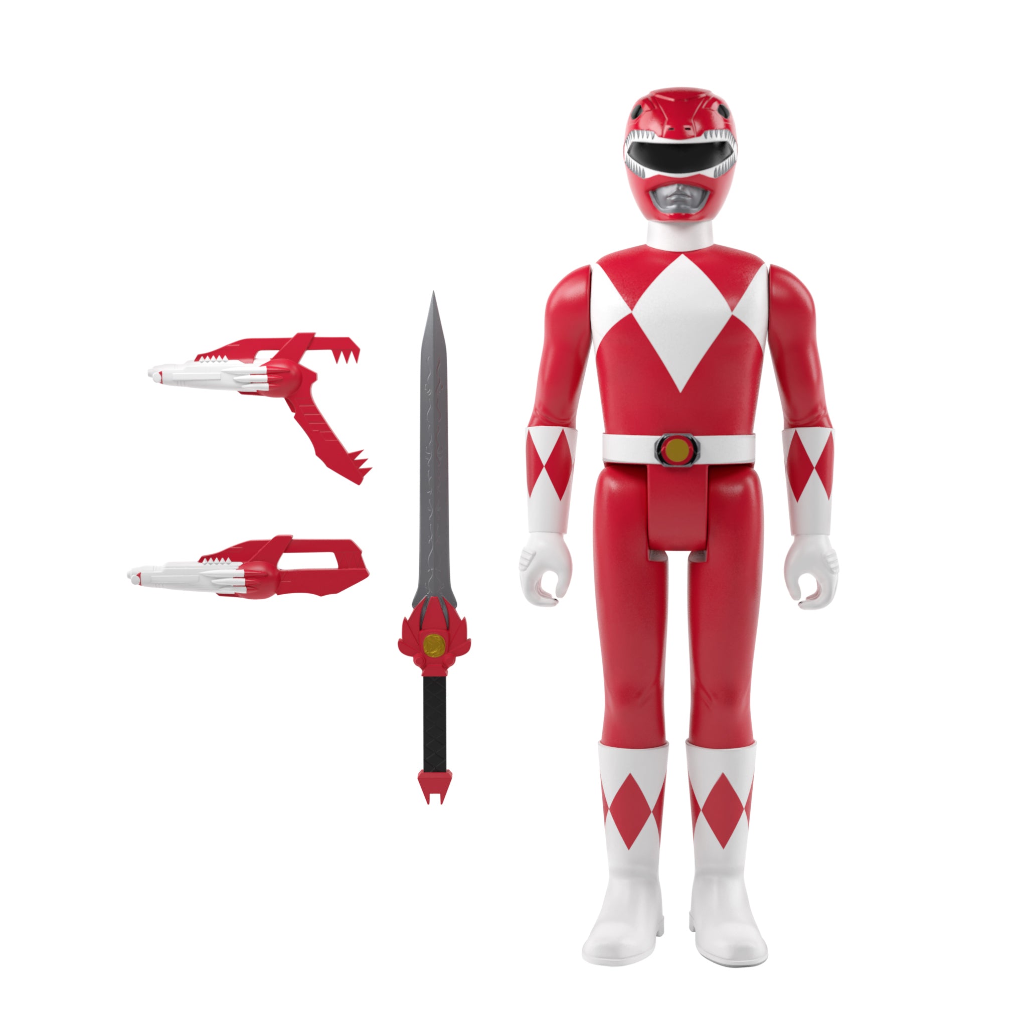 Super7 ReAction Mighty Morphin Red Ranger figurină cu accesorii