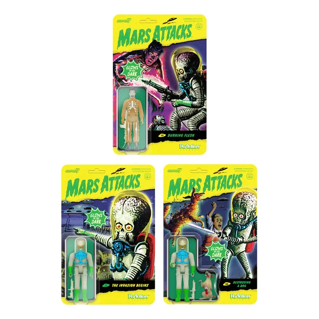 Super7 Mars Attacks ReAction set figurine glow full set fosforescente
