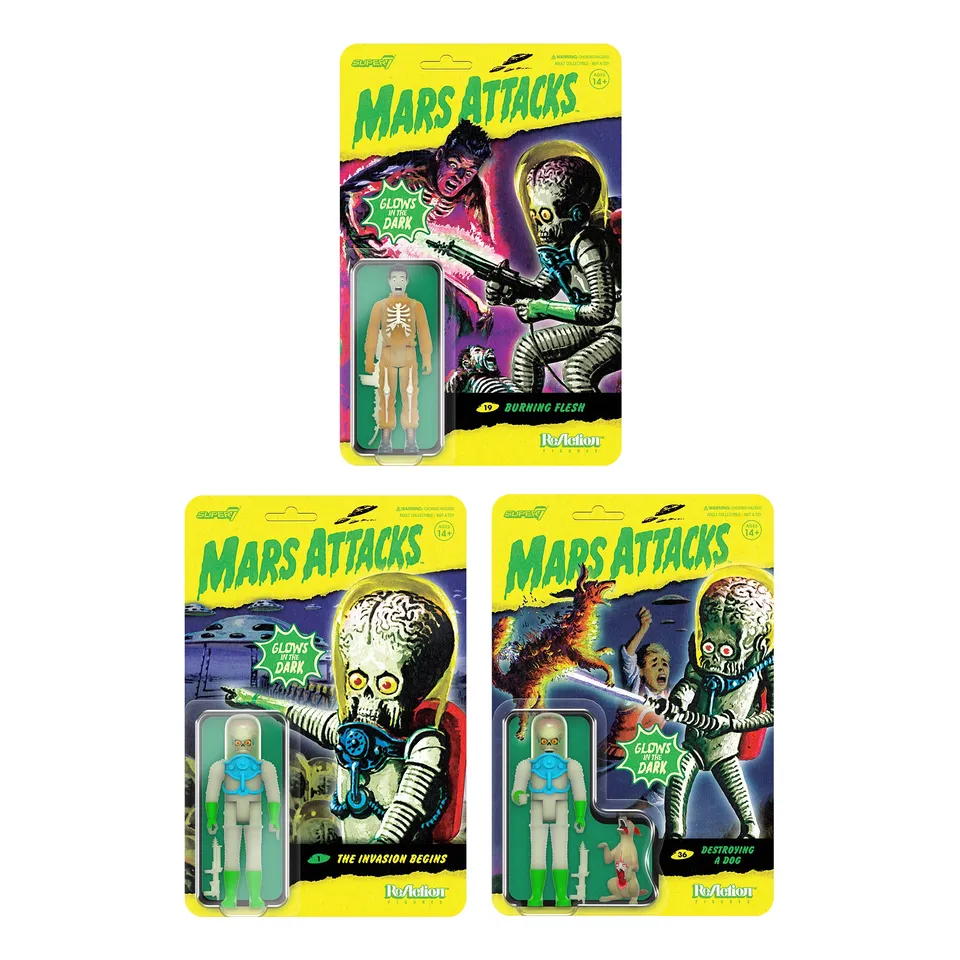 Super7 Mars Attacks ReAction set figurine glow full set fosforescente