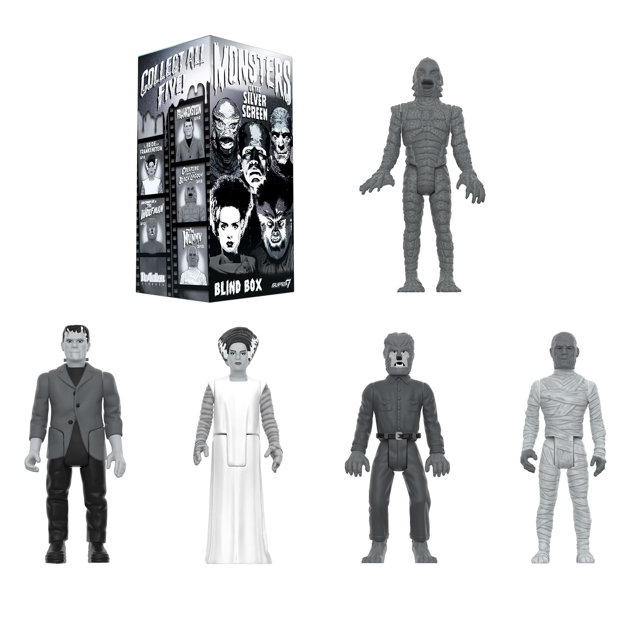 Super7 Universal Monsters Wave 02 set 12 figurine alb-negru