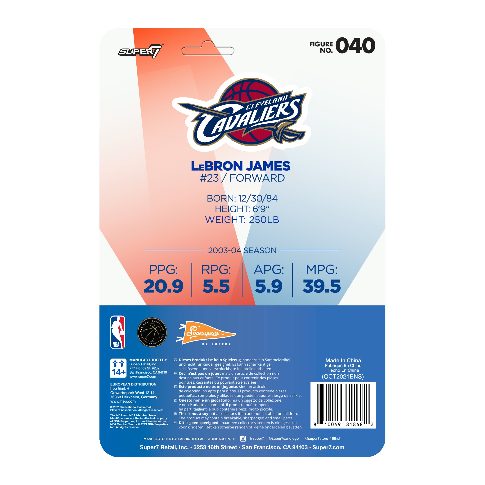 Super7 NBA ReAction LeBron James Cavaliers figurina 9.5cm