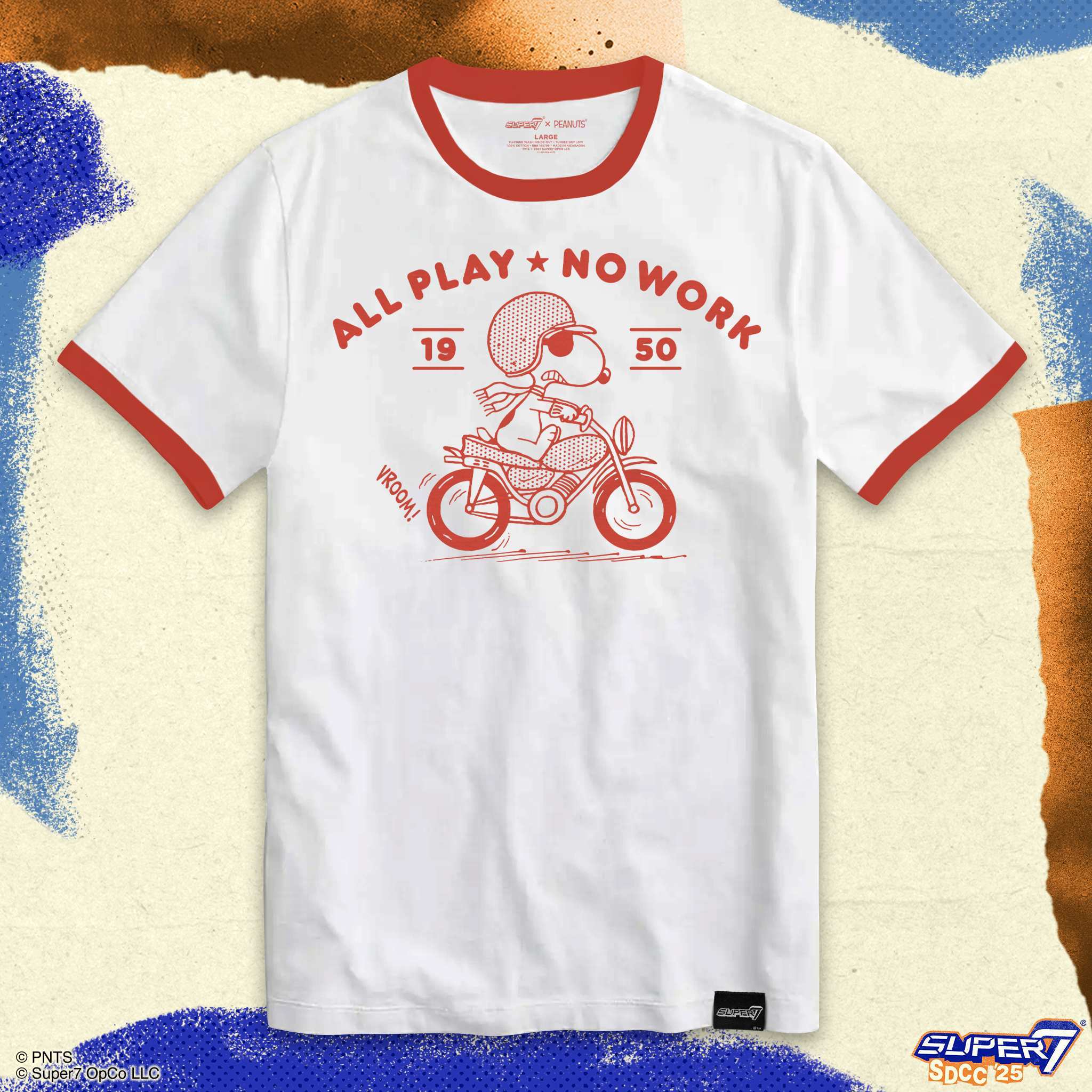 Super7 Peanuts Snoopy Motorcycle tricou alb bumbac