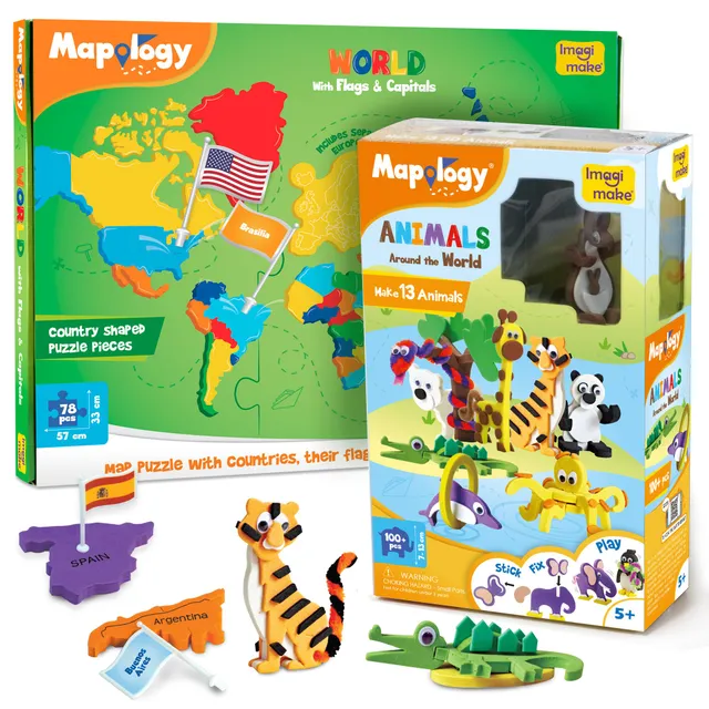 Imagimake Mapology World Map Puzzle harta lumii animale