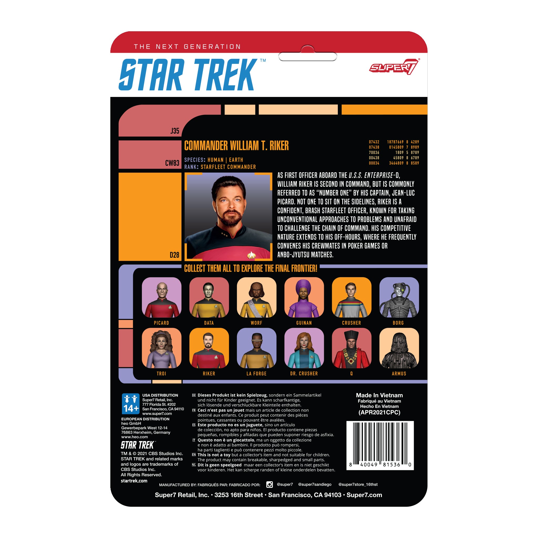 Super7 ReAction Commander Riker figurina 9,5 cm