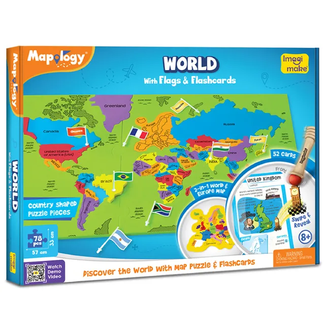 Imagimake Mapology World puzzle harta 78 piese steaguri
