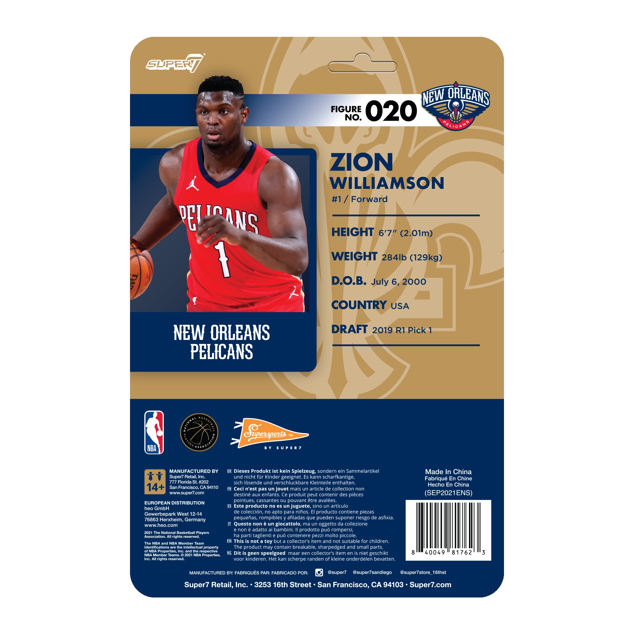 Super7 NBA Supersports Zion Williamson figurina rosie articulata