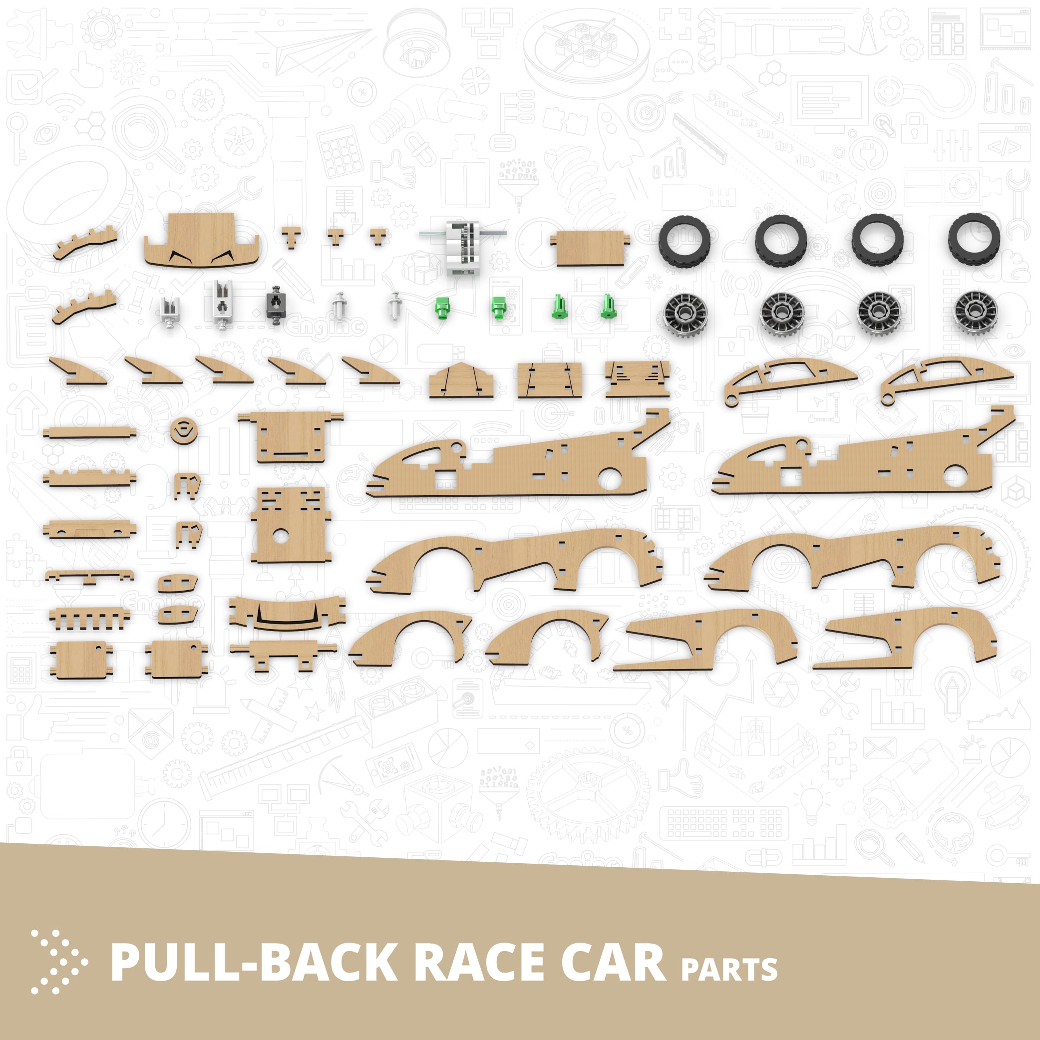 Engino Makerspace DIY masinuta pull-back lemn 8+ ani