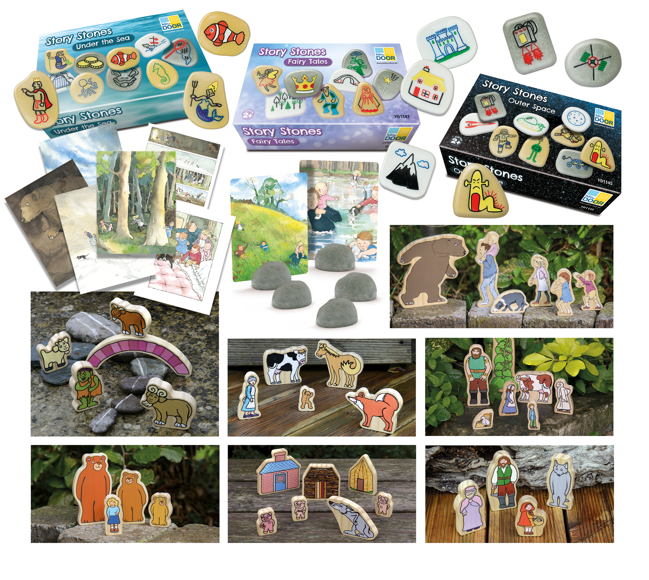 Yellow Door Let's Boost kit limbaj povesti lemn story stones