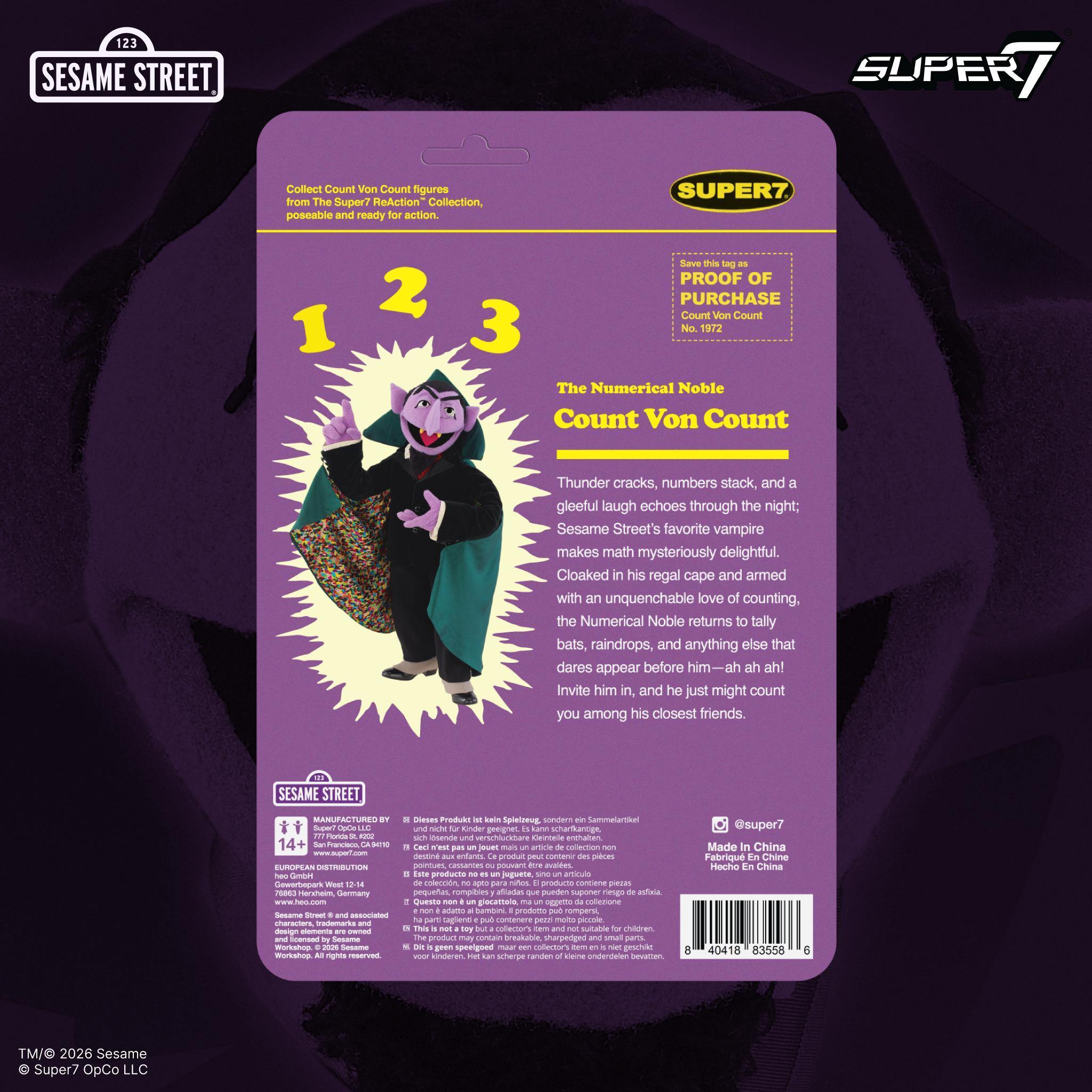 Super7 Sesame Street Count Von Count figurina fosforescenta
