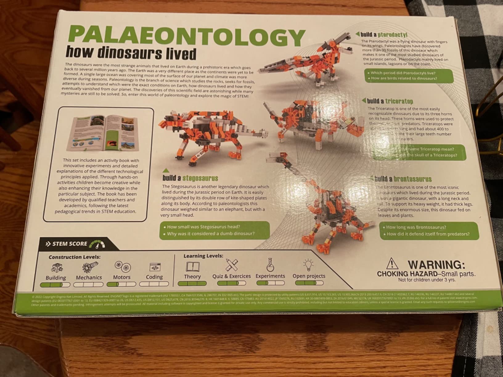 Engino Discovering STEM Paleontology set construcție 6 modele dinozauri