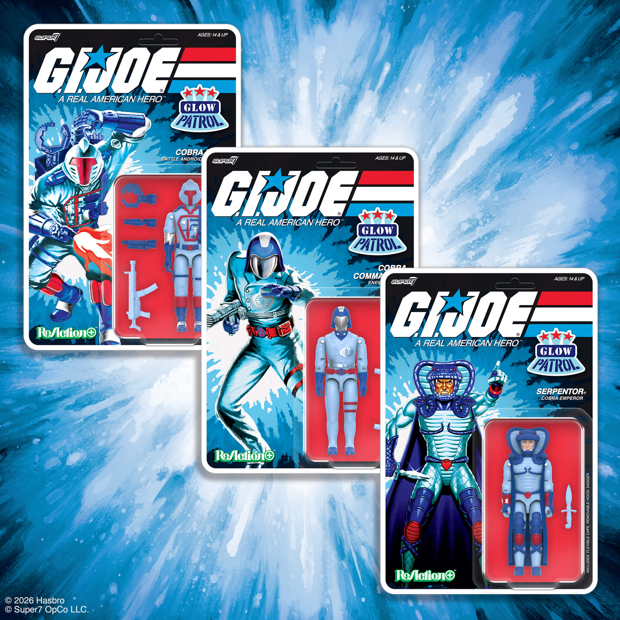 Super7 ReAction+ G.I. Joe Cobra set 3 figurine glow