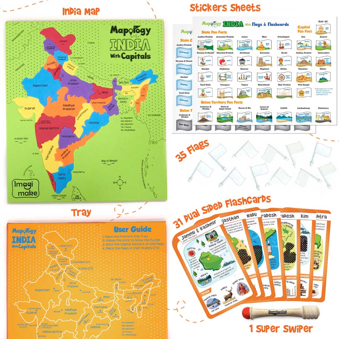 Imagimake Mapology India Flags puzzle harta cu steaguri si carduri