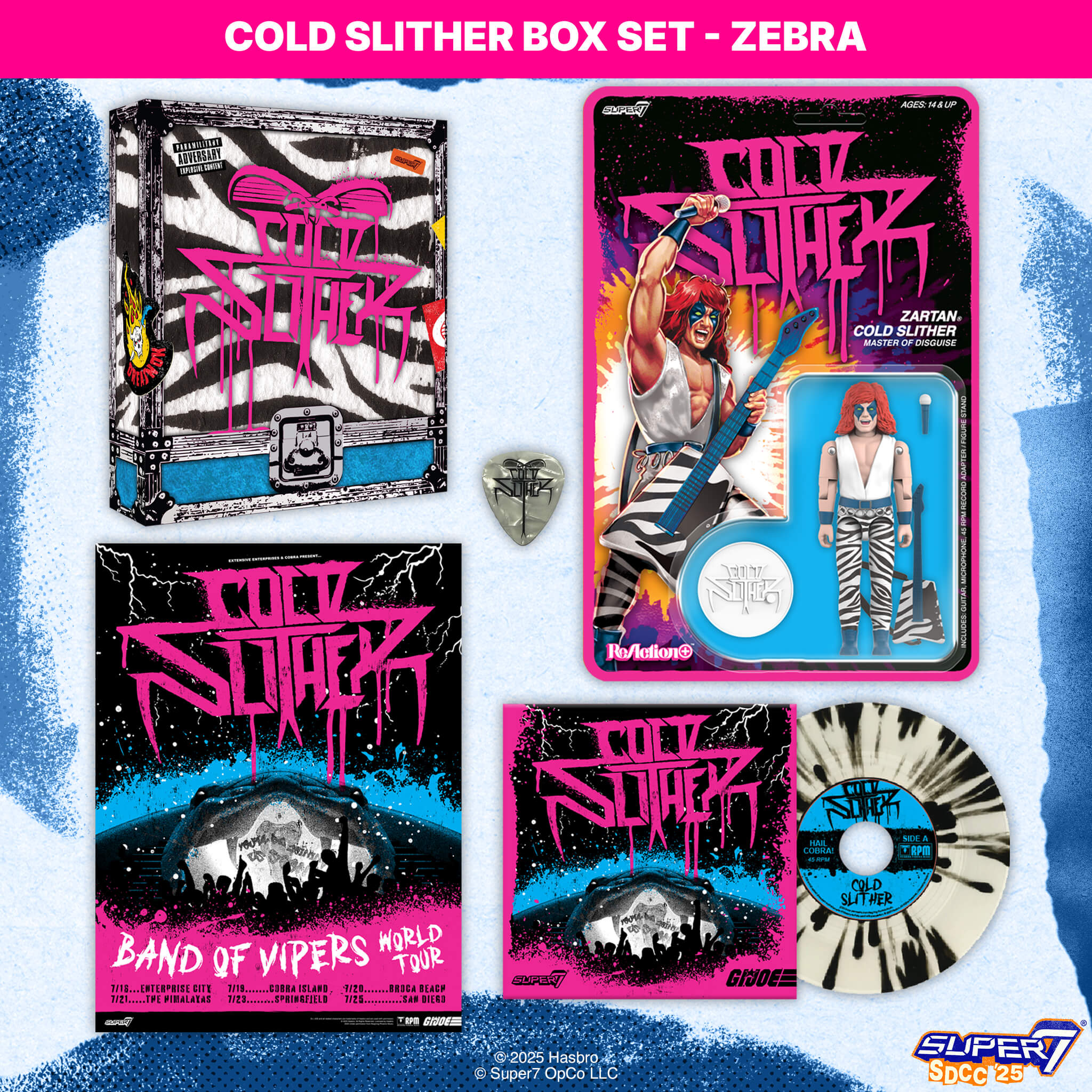 Super7 G.I. Joe ReAction+ Cold Slither Zartan set vinil 45 figurină