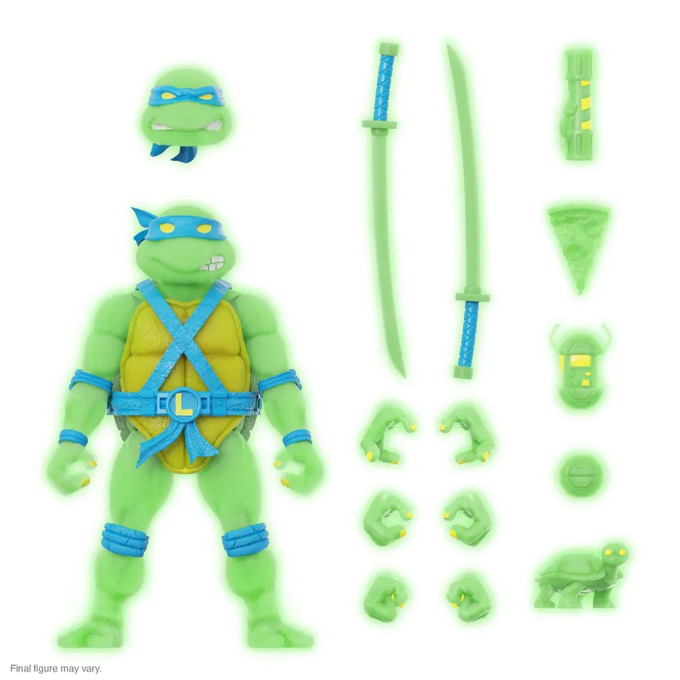 Super7 TMNT ULTIMATES Leonardo figurina Mutagen Ooze Glow