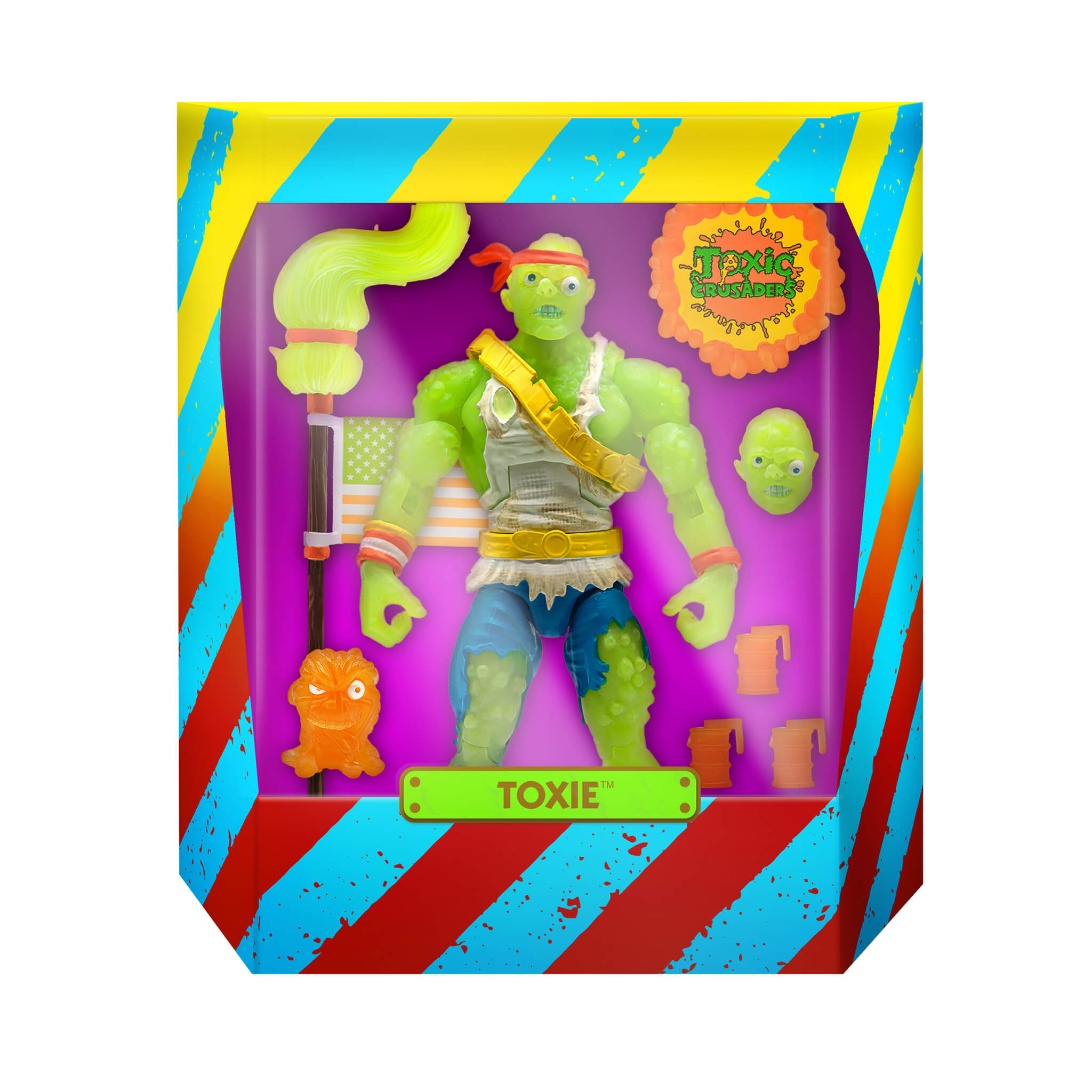 Super7 Toxic Crusader Ultimates Toxie figurina rosie fosforescenta