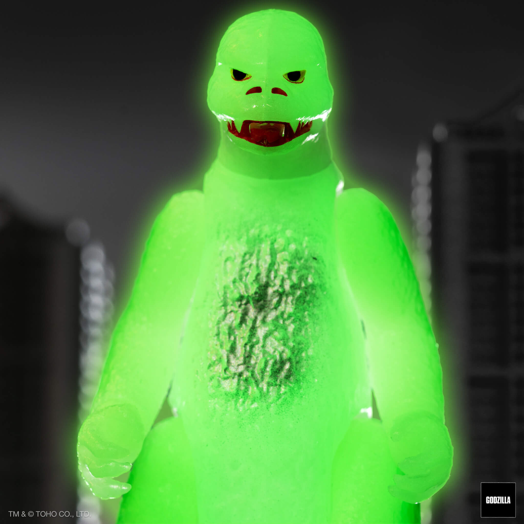 Super7 ReAction Shogun Godzilla figurină fosforescentă argintie