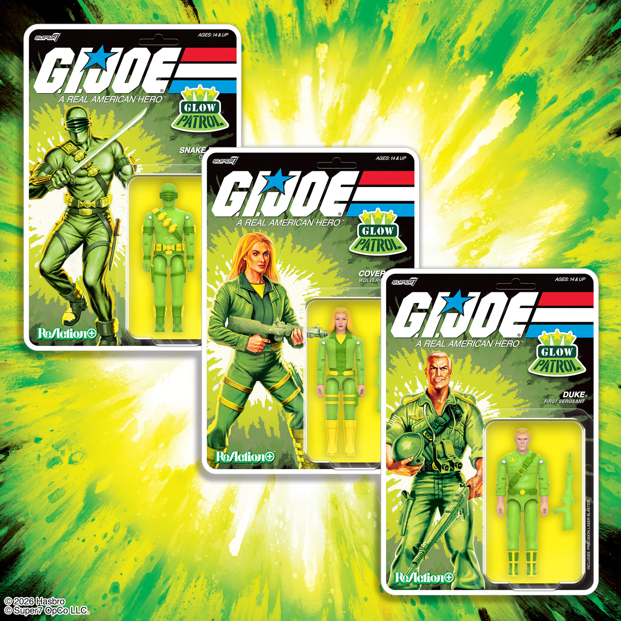 Super7 G.I. Joe Glow Patrol Green set 3 figurine ReAction+