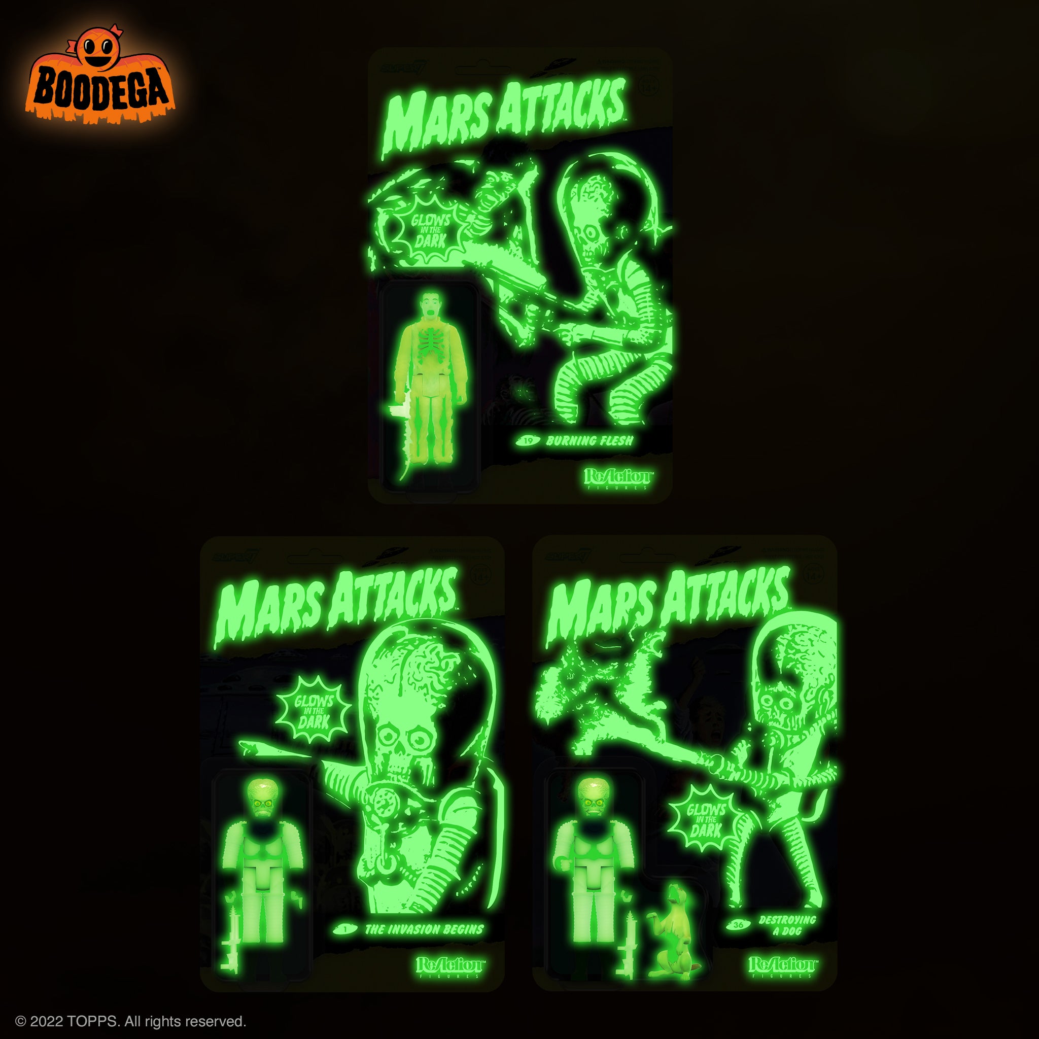 Super7 Mars Attacks ReAction set figurine glow full set fosforescente