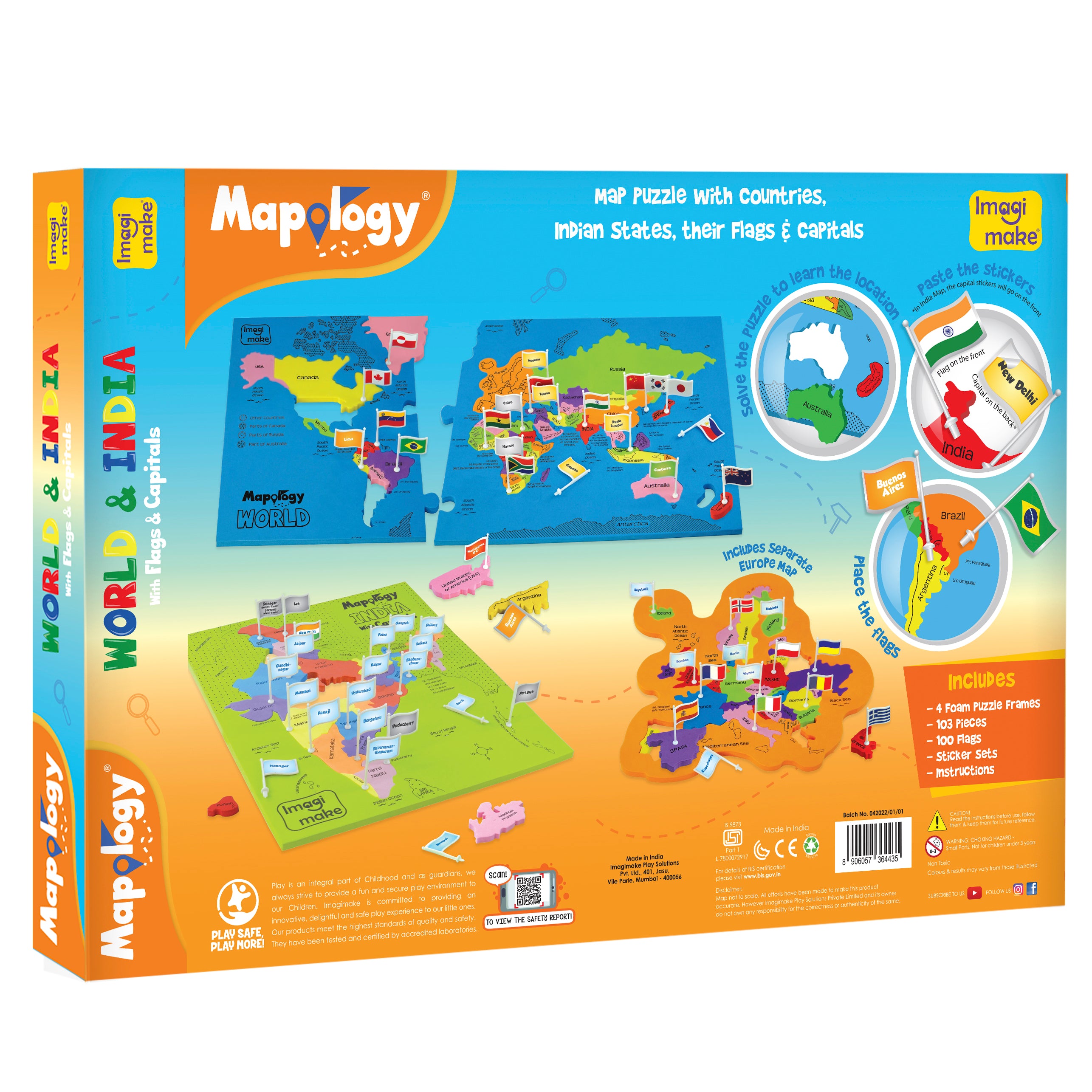 Imagimake Mapology World & India puzzle spuma 103 piese 5+ ani