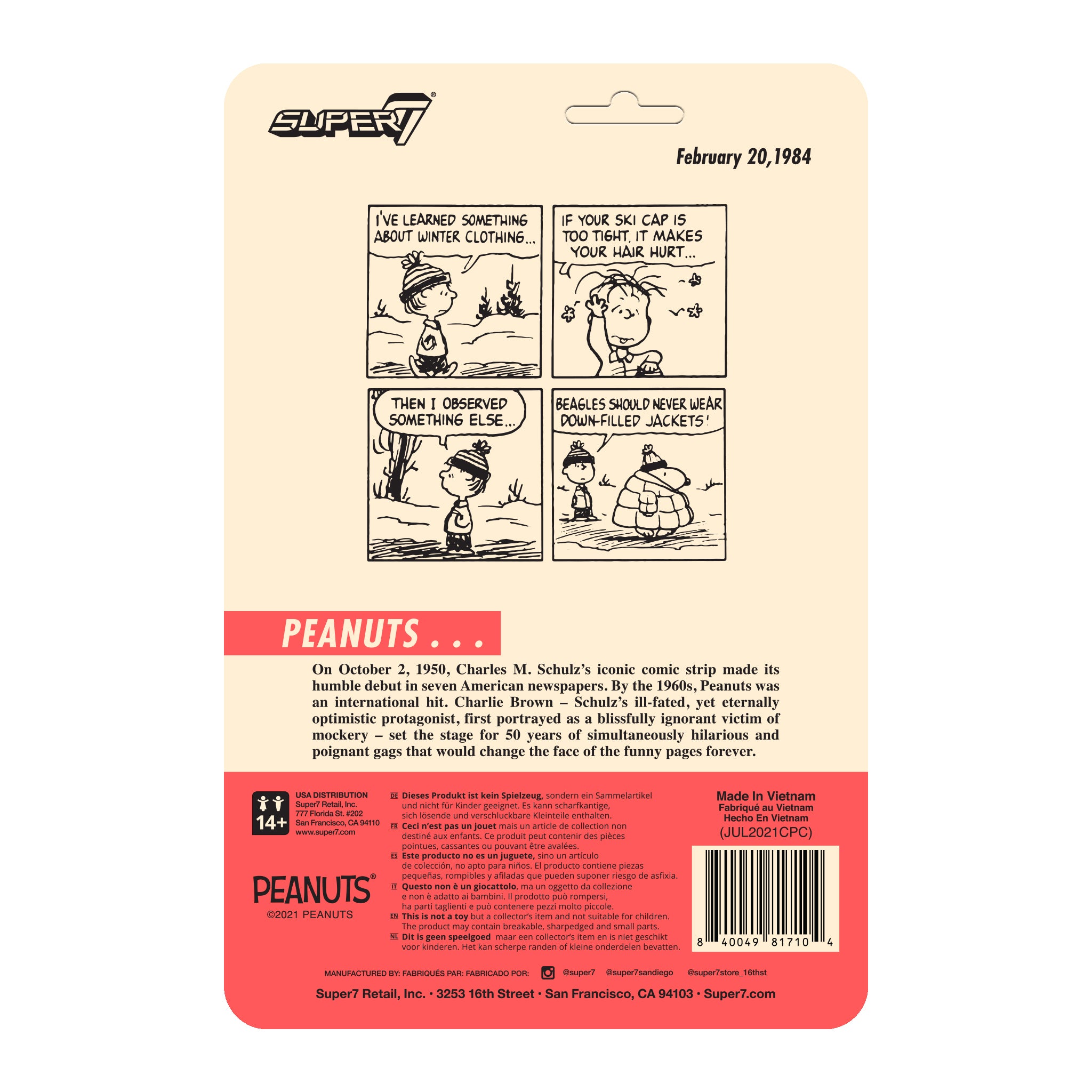 Super7 ReAction Peanuts Puffy Coat Snoopy figurina 9,5cm