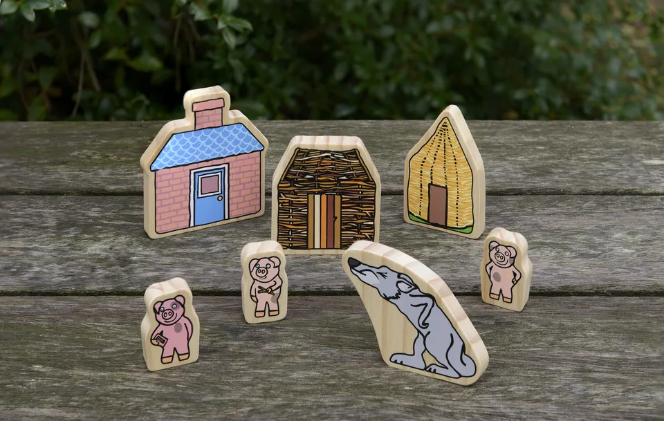 Yellow Door Three Little Pigs figurine lemn set poveste