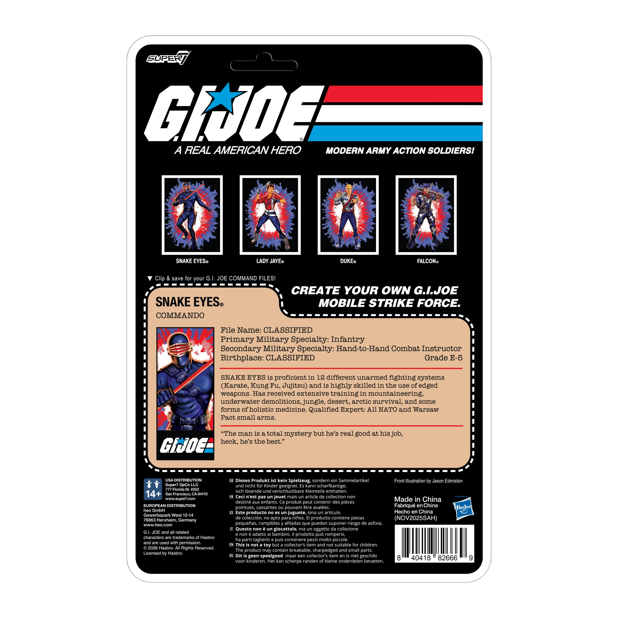 Super7 G.I. Joe ReAction+ Snake Eyes 250th figurina sabie