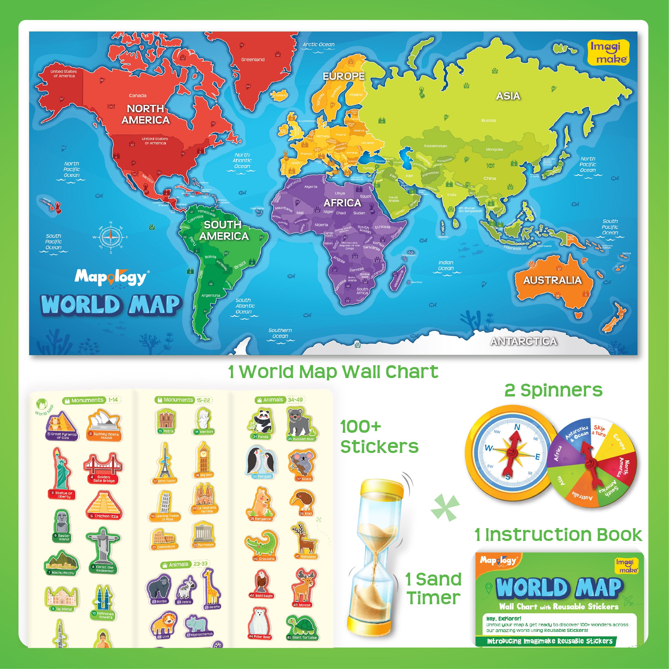 Imagimake Mapology World Map hartă perete 102 stickere