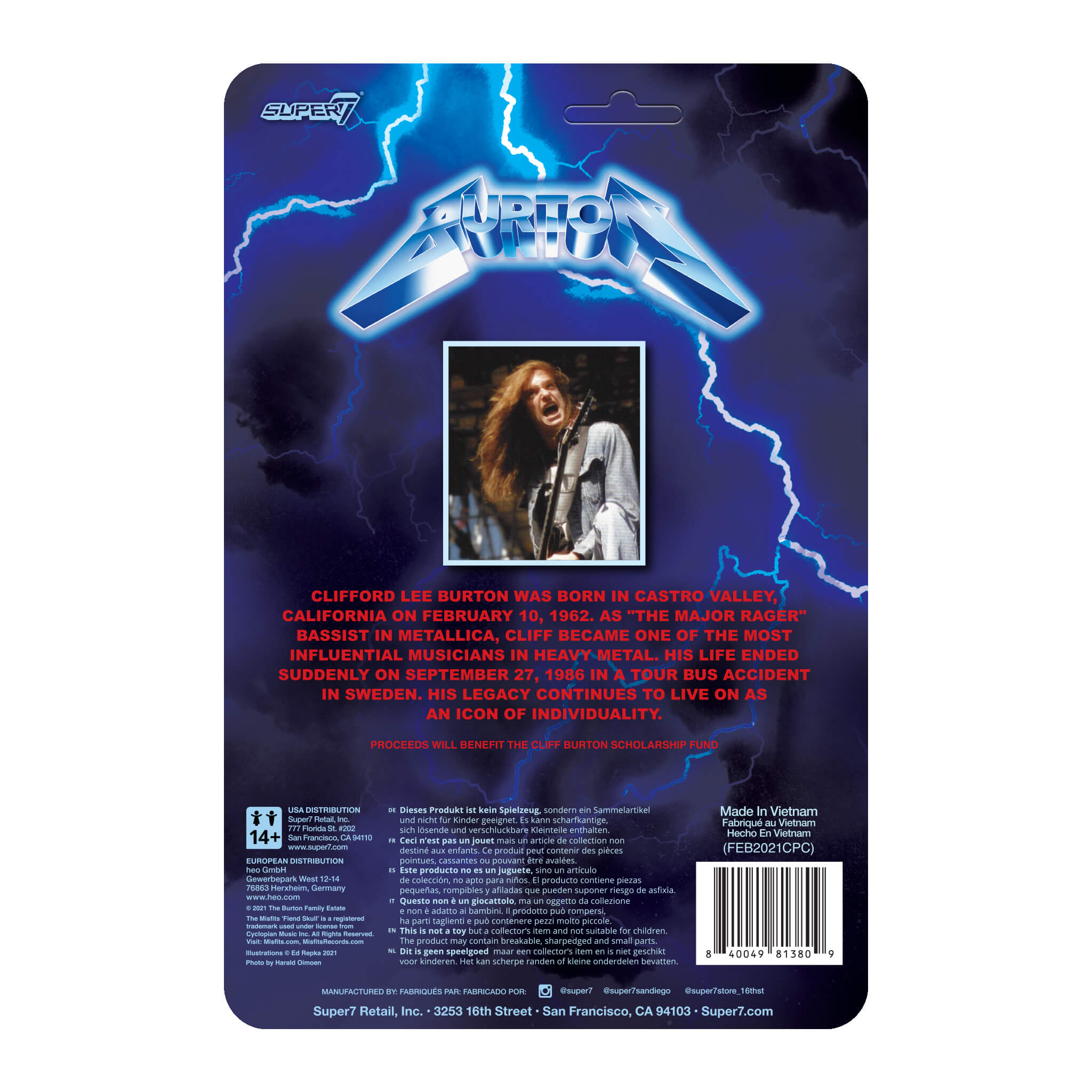ReAction Cliff Burton Wave 01 figurina 9,5 cm cu bas