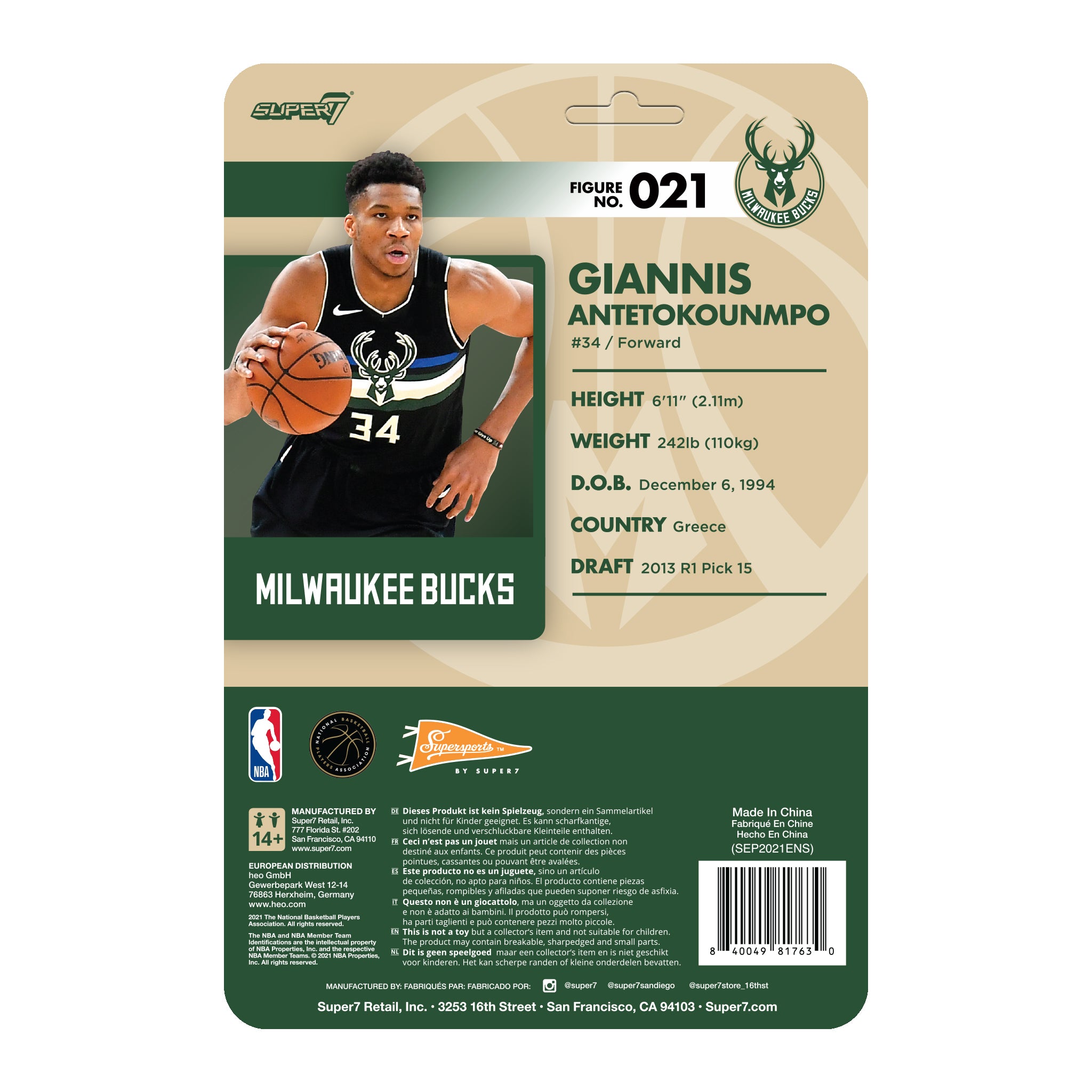 Super7 NBA Supersports Giannis Antetokounmpo figurina Black Statement