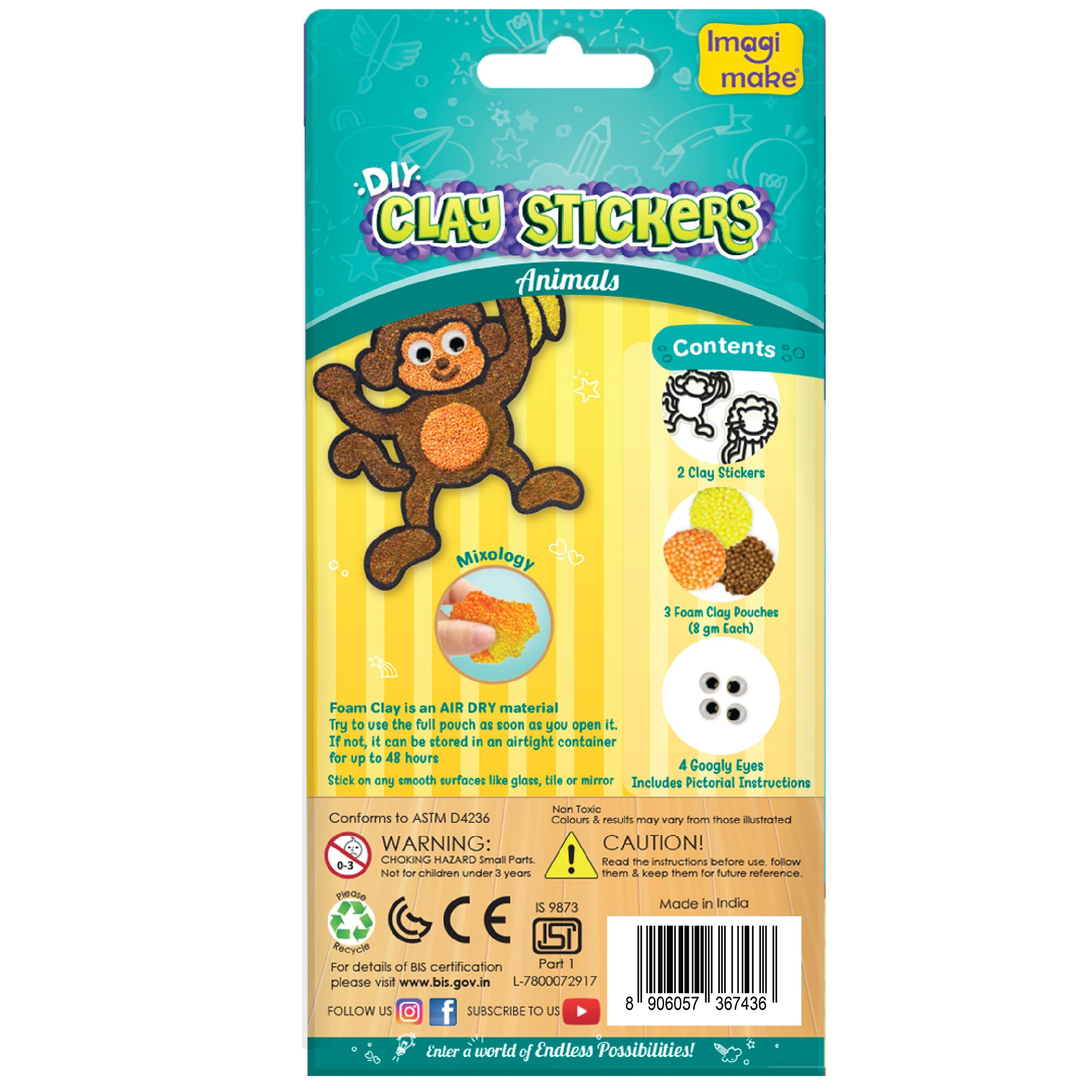 Imagimake DIY Clay Stickers Animals set plastilina 3 culori