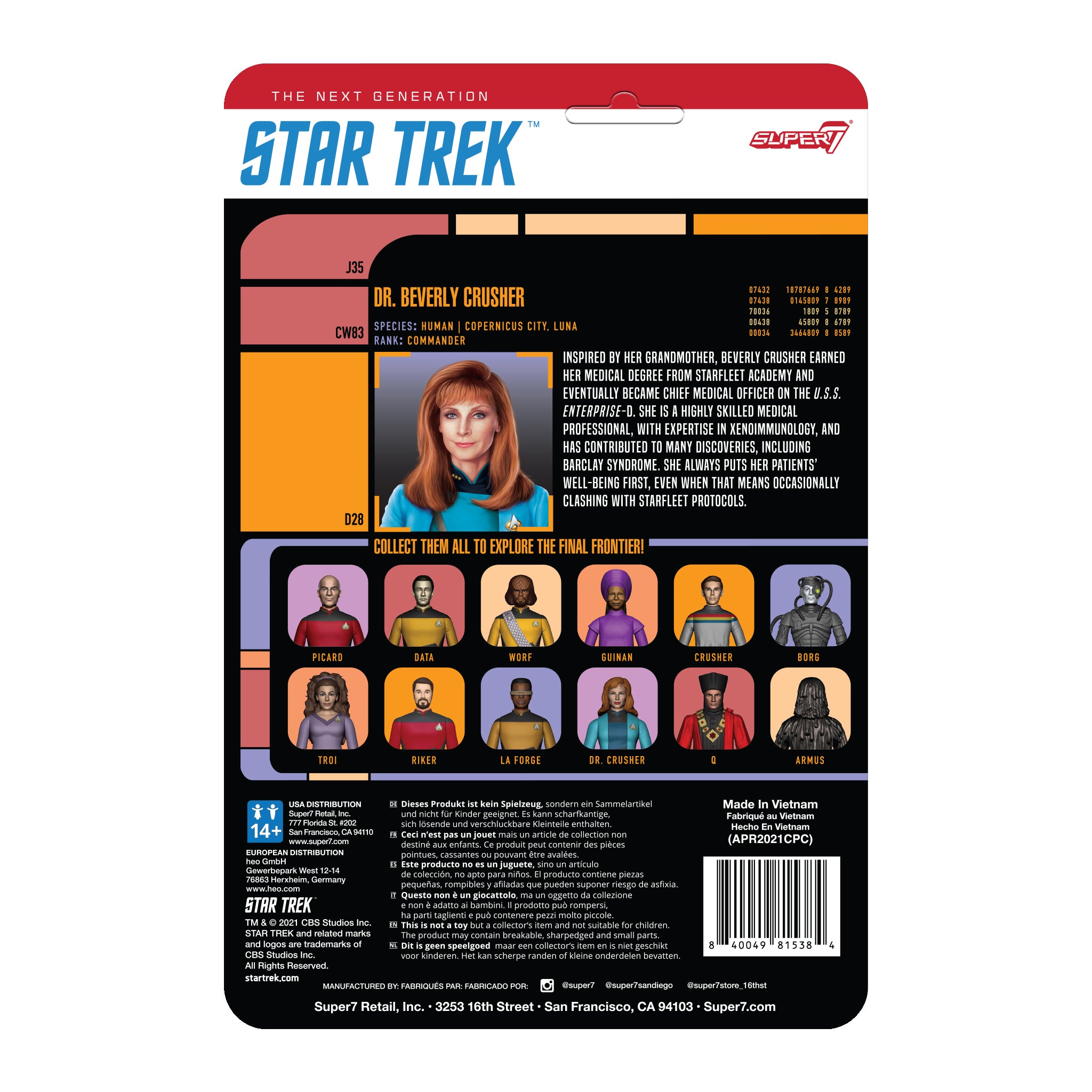 Super7 Star Trek TNG ReAction figurina Dr. Crusher 3.75" albastru