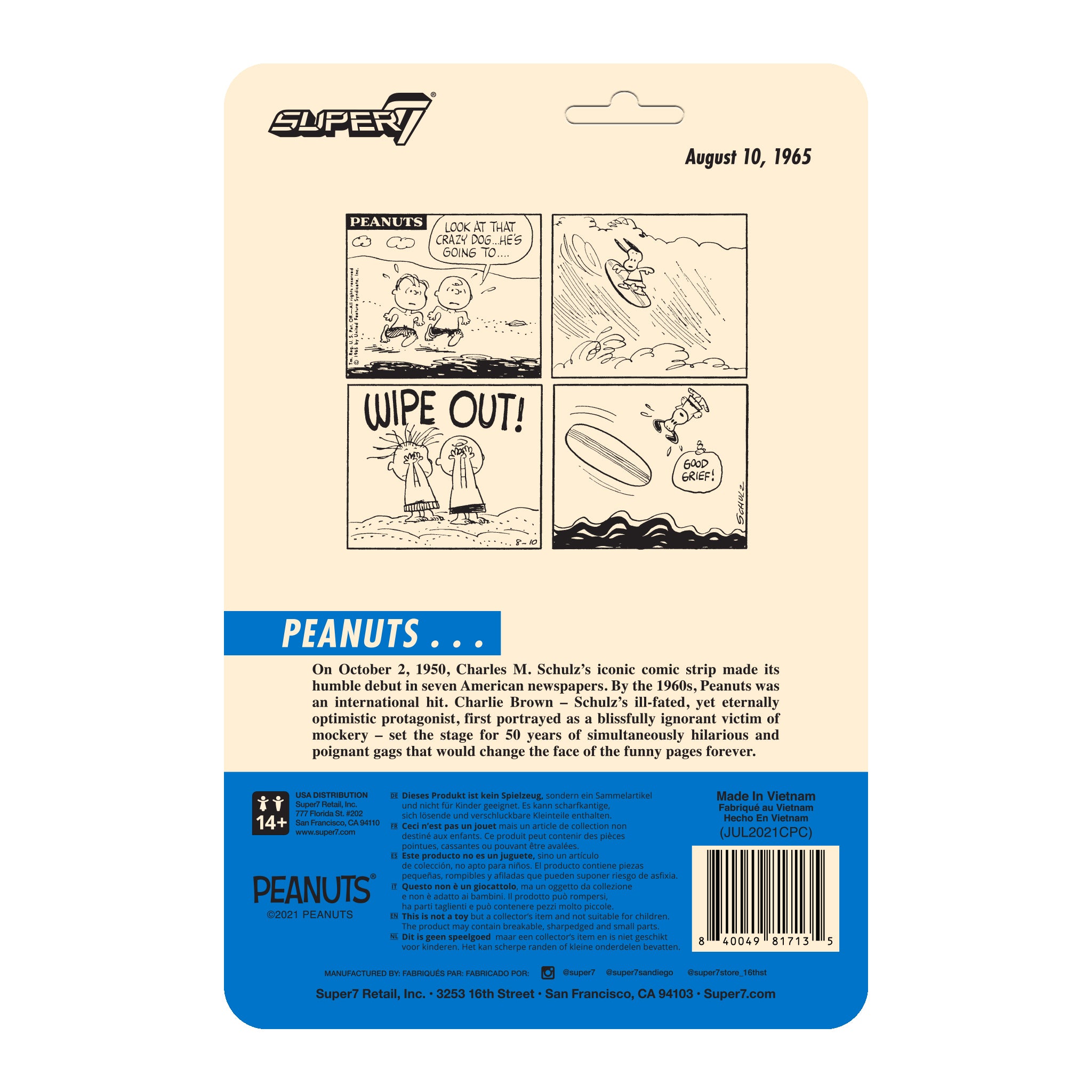 Super7 ReAction Surfer Snoopy figurina cu placa surf 9,5 cm