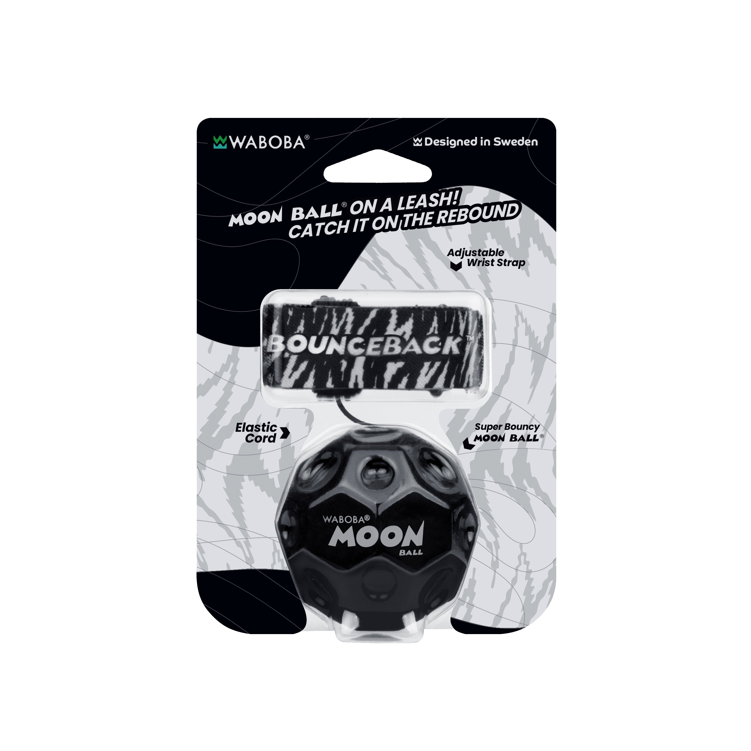 Waboba Bounceback Moon Ball minge elastic negru încheietură