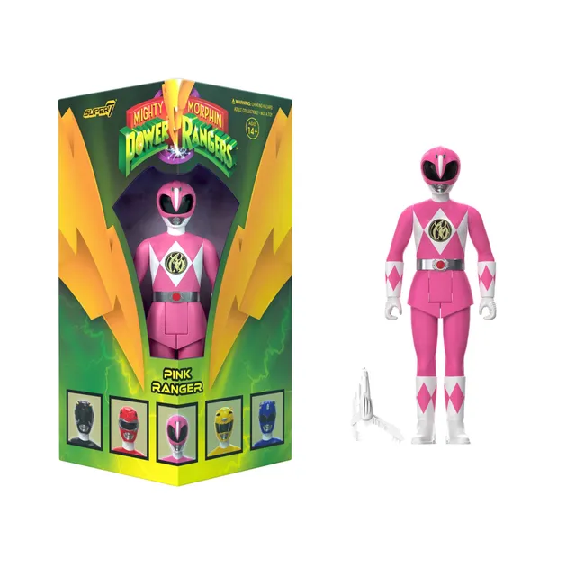Super7 ReAction Pink Ranger figurina cutie triunghi SDCC
