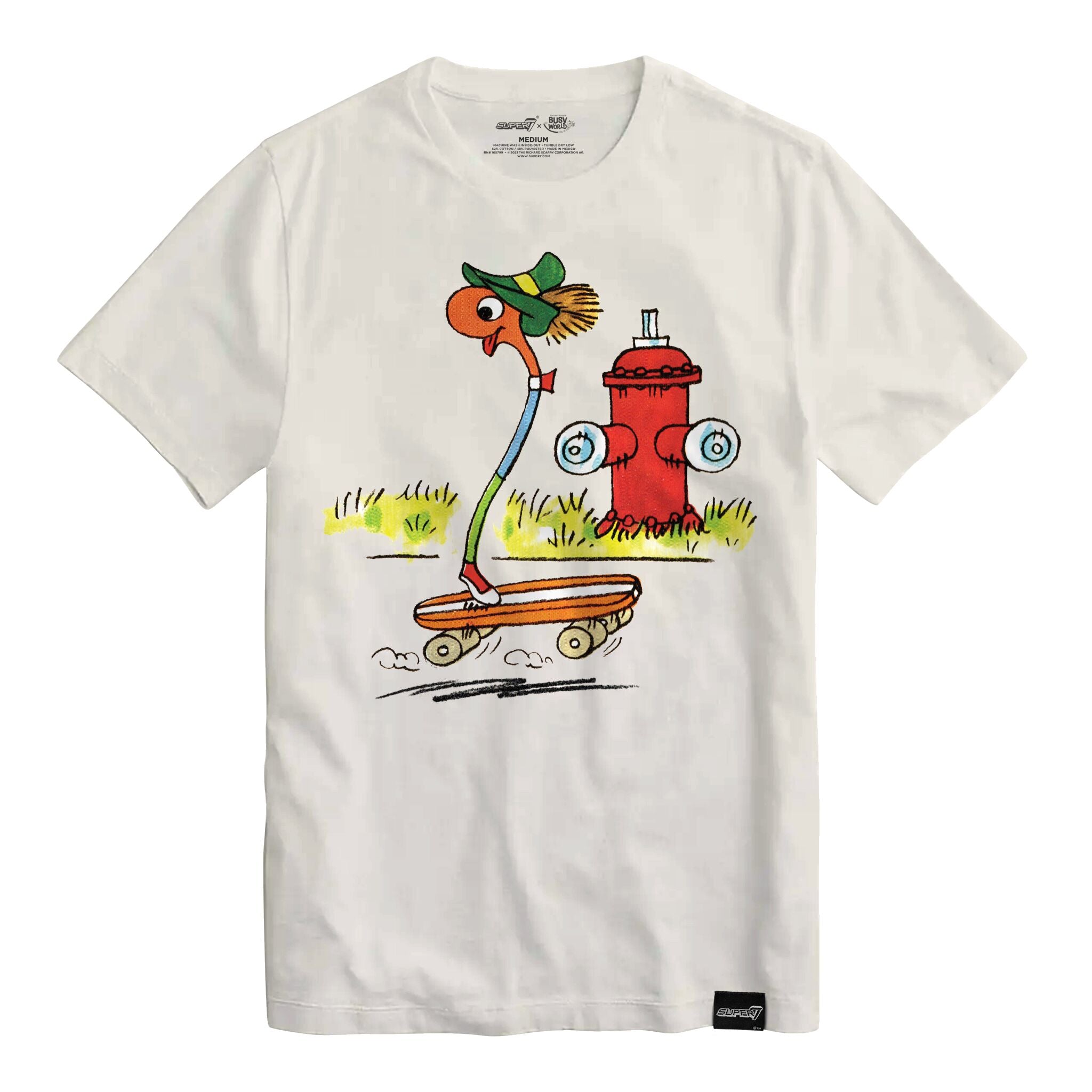Super7 Richard Scarry Lowly Worm Skates tricou alb bumbac