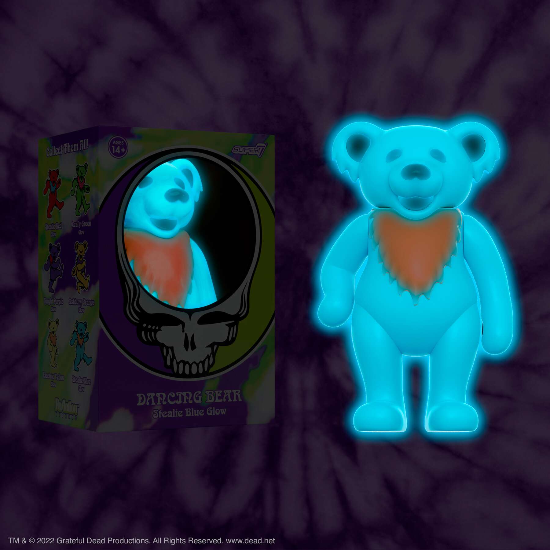 Super7 ReAction Dancing Bear Glow figurina fosforescenta Stealie Blue