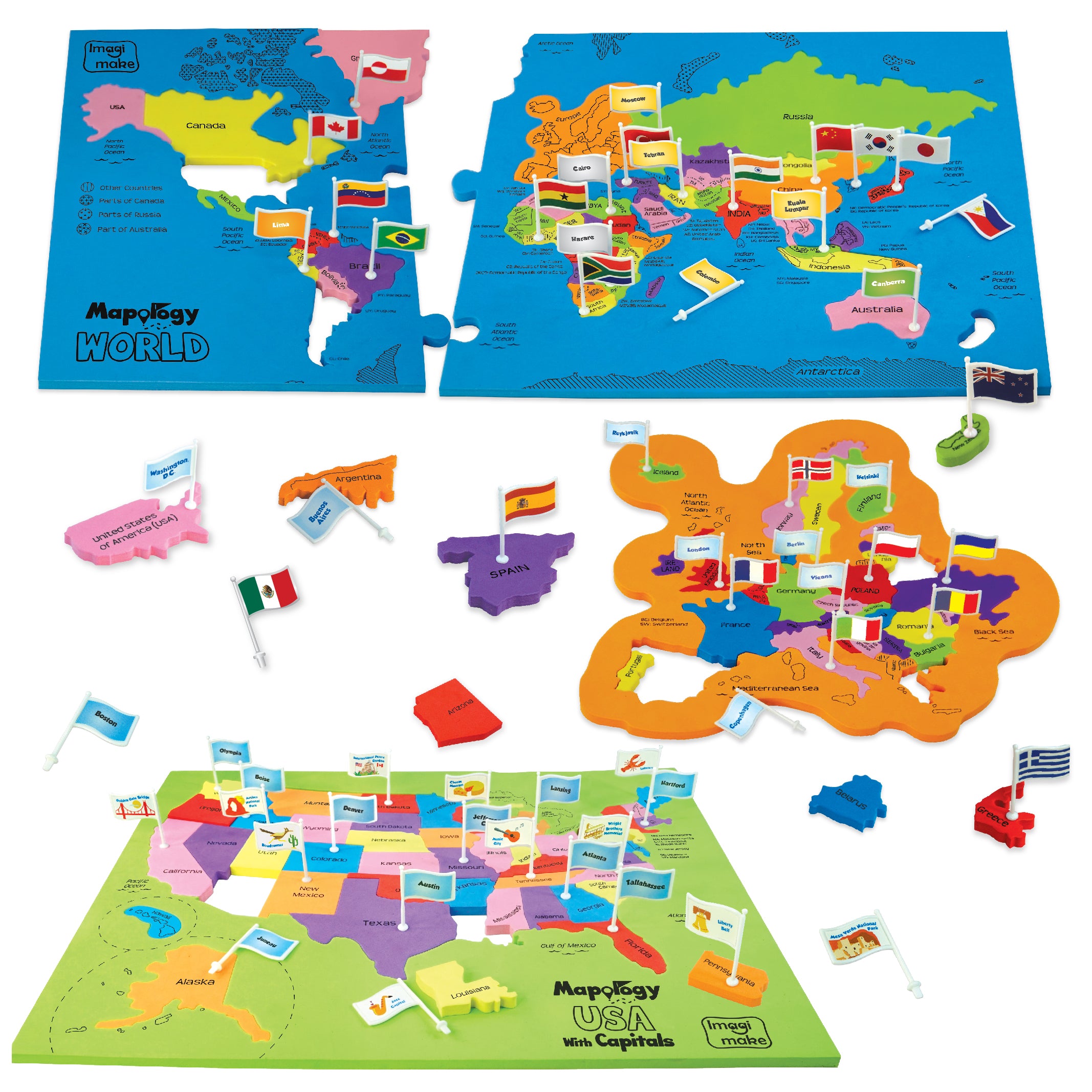 Imagimake Mapology puzzle harti lume si SUA cu steaguri