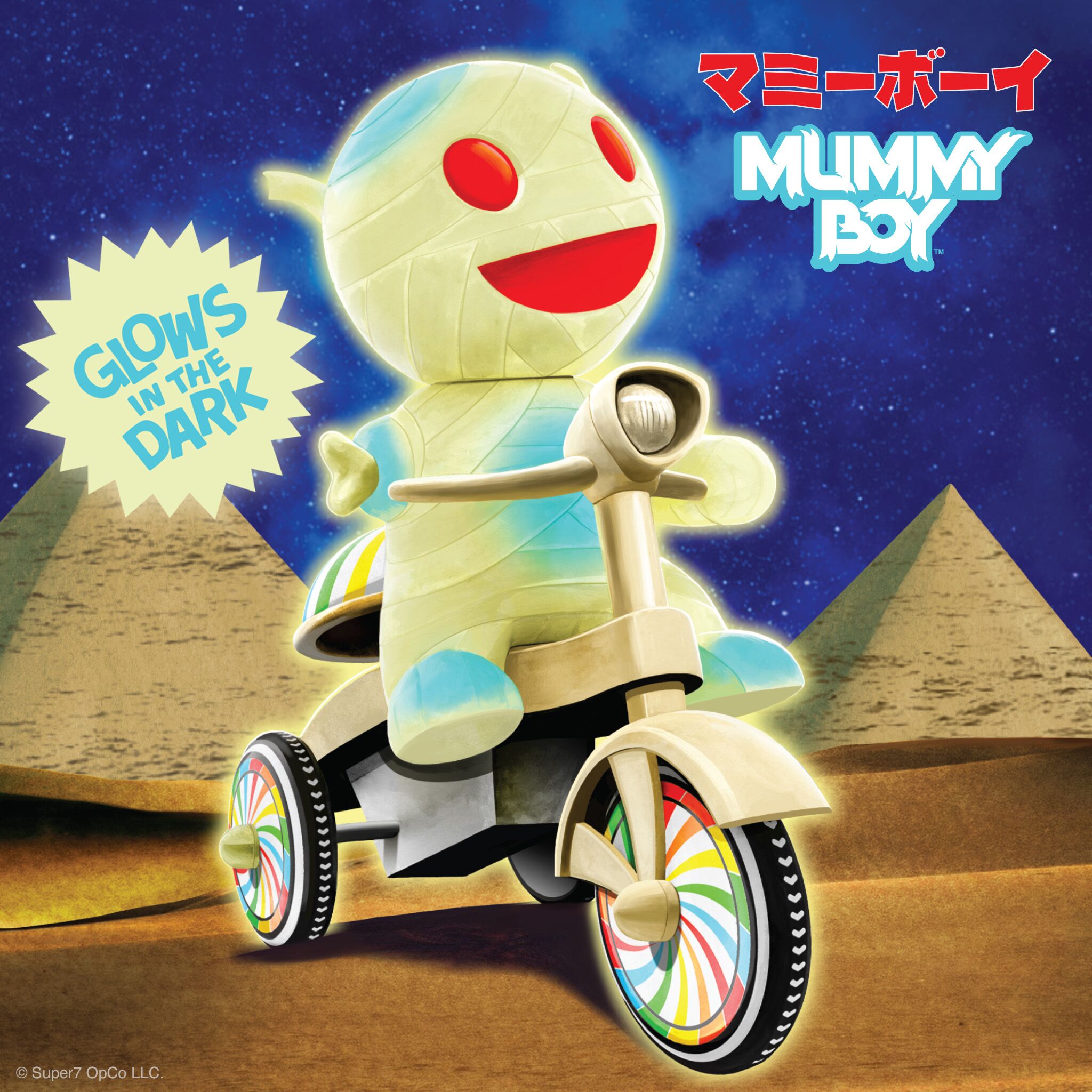 Super7 Super Cycles Mummy Boy tricicleta fosforescenta