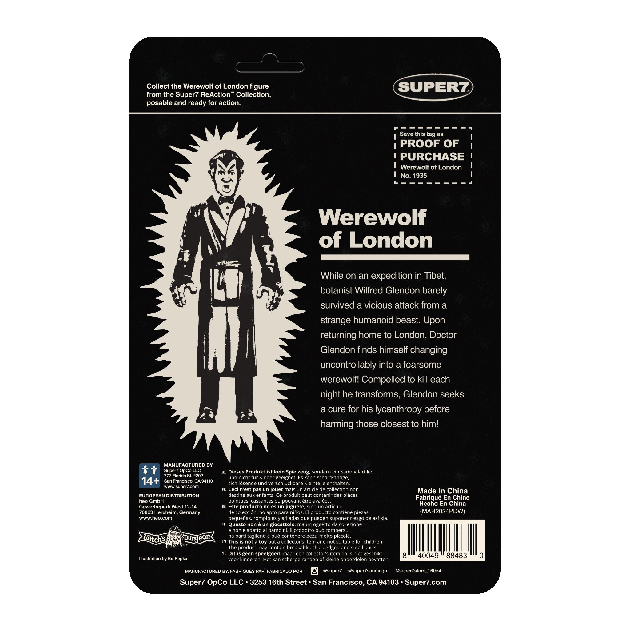 Super7 ReAction Werewolf of London figurină fosforescentă