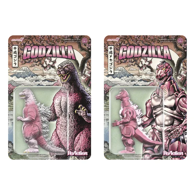 Super7 Toho ReAction Godzilla 89 Mechagodzilla 93 figurine set 2 roz